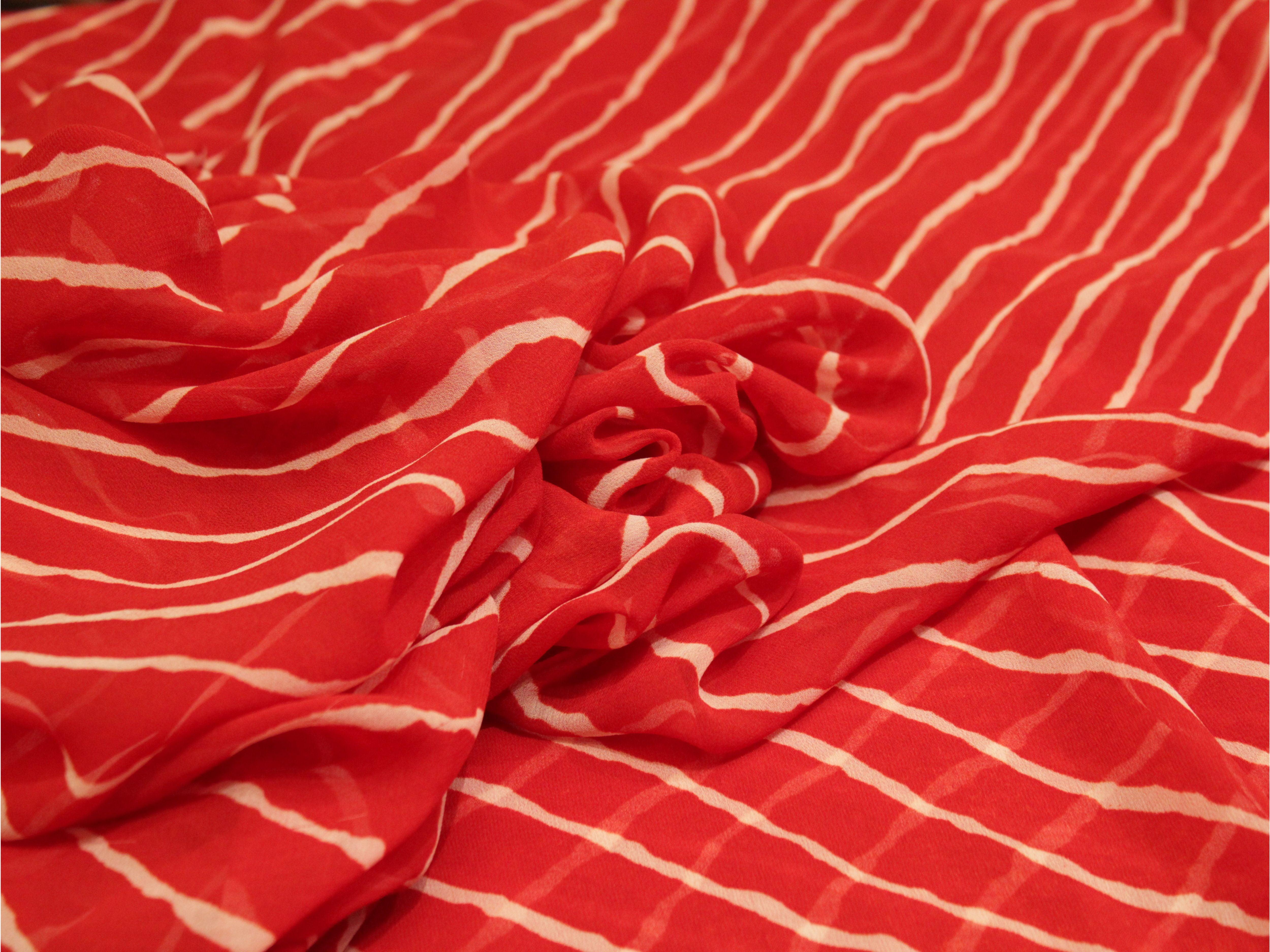 Knots: Bemberg Georgette Lehariya Fabric - Red - M'Foks