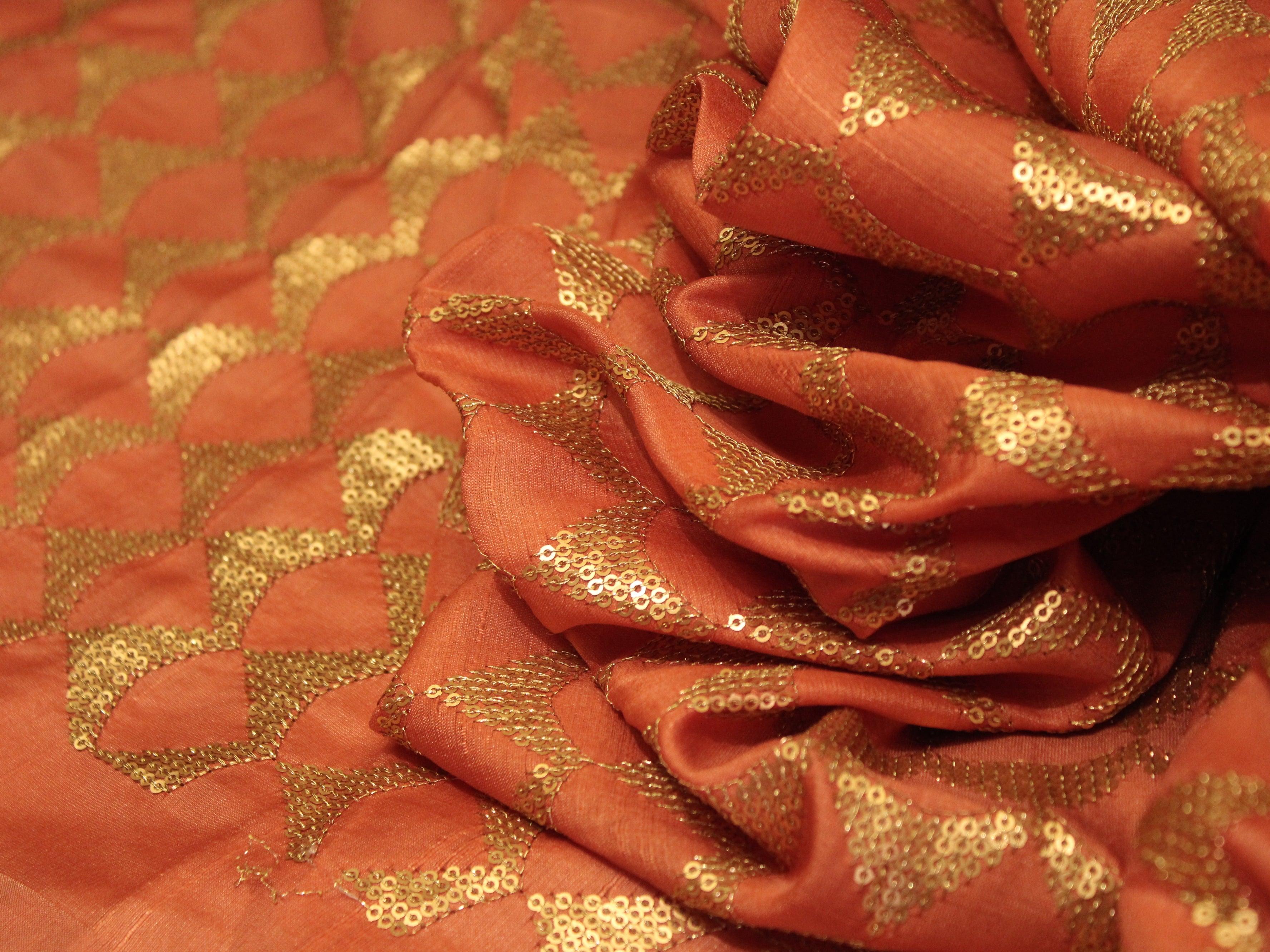 Modal Silk Micro Sequin Work Fabrics - peach - M'Foks