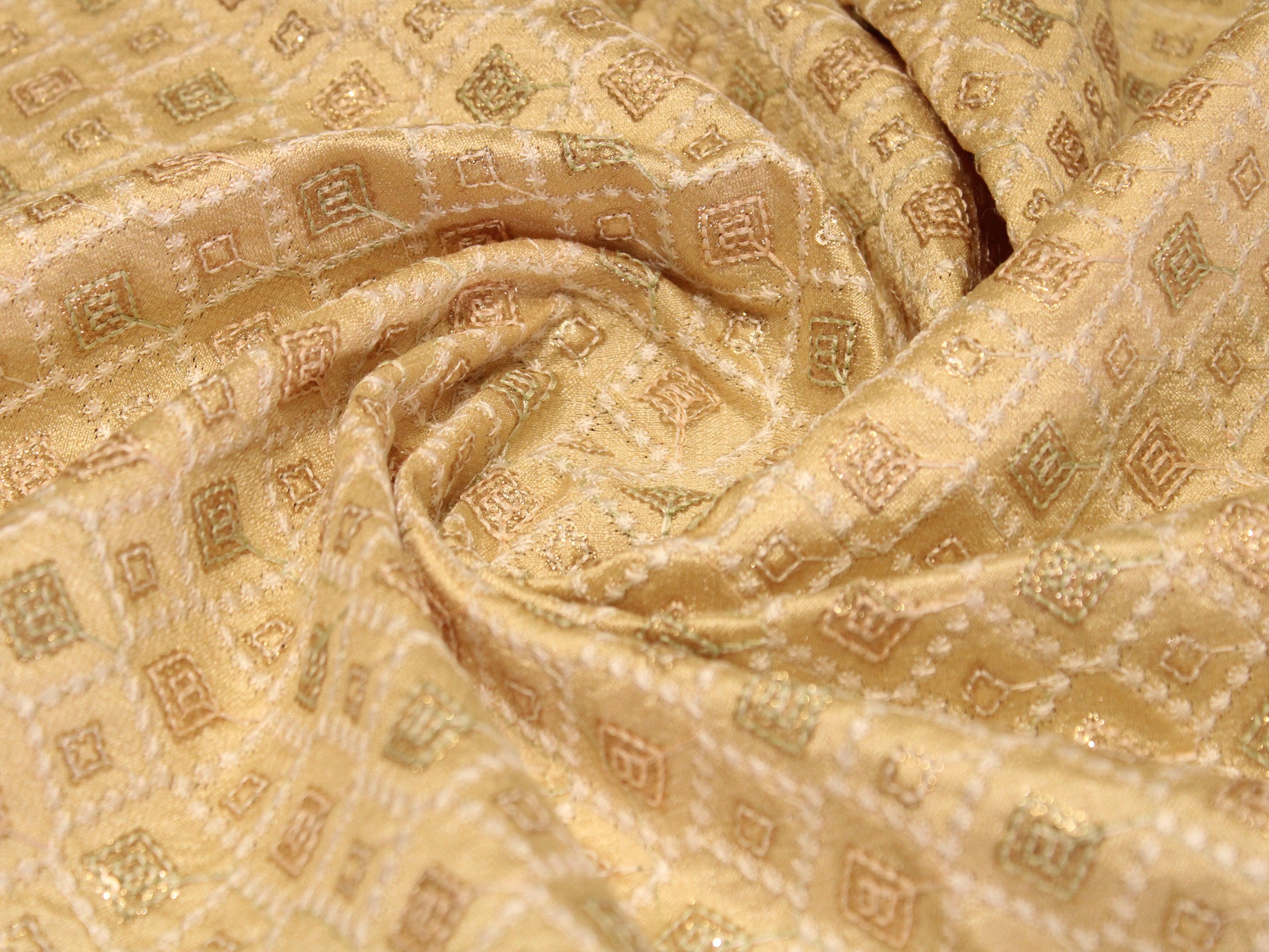Phantom Silk Thread & Sequin Work Fabric - Golden - M'Foks
