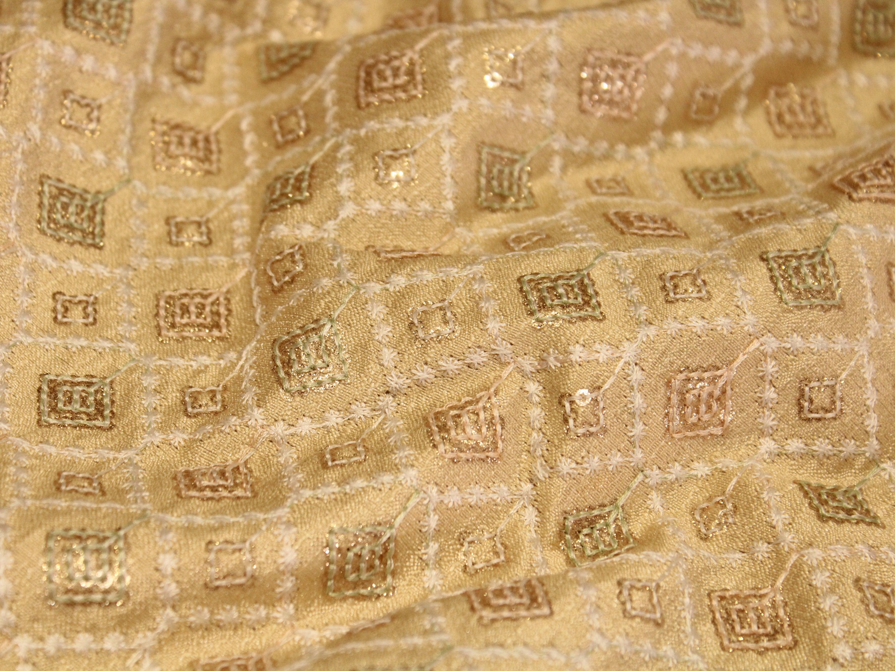 Phantom Silk Thread & Sequin Work Fabric - Golden - M'Foks