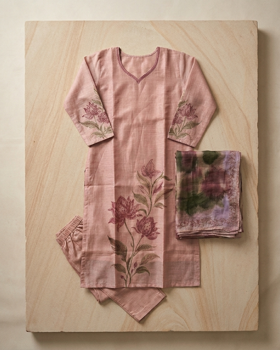 Dusty Mauve Tissue Silk Botanical Print Suit Set | Position Print | M'Foks
