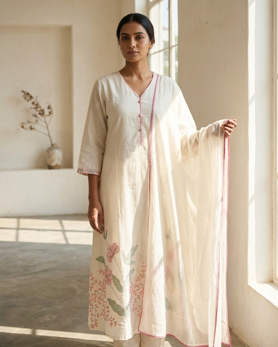 Mal Cotton A-Line Botanical Print Suit Set