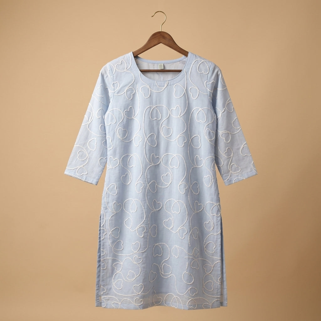 Cotton Fabric with Cord Embroidery — Powder Blue
