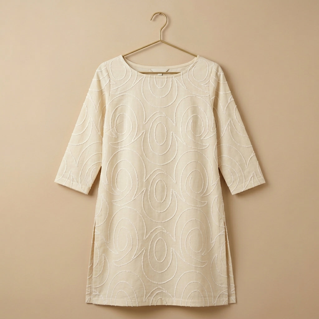 Cotton Fabric with Cord Embroidery — Beige