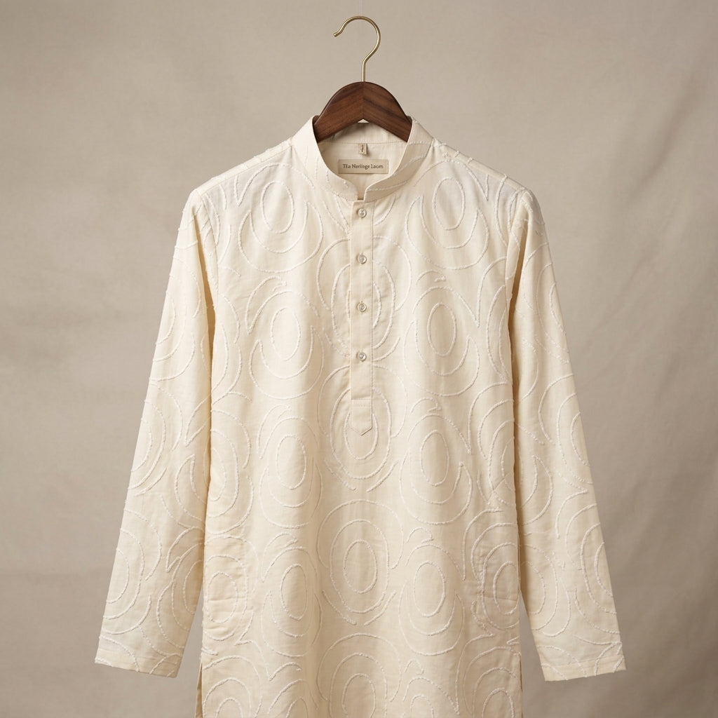 Cotton Fabric with Cord Embroidery — Beige