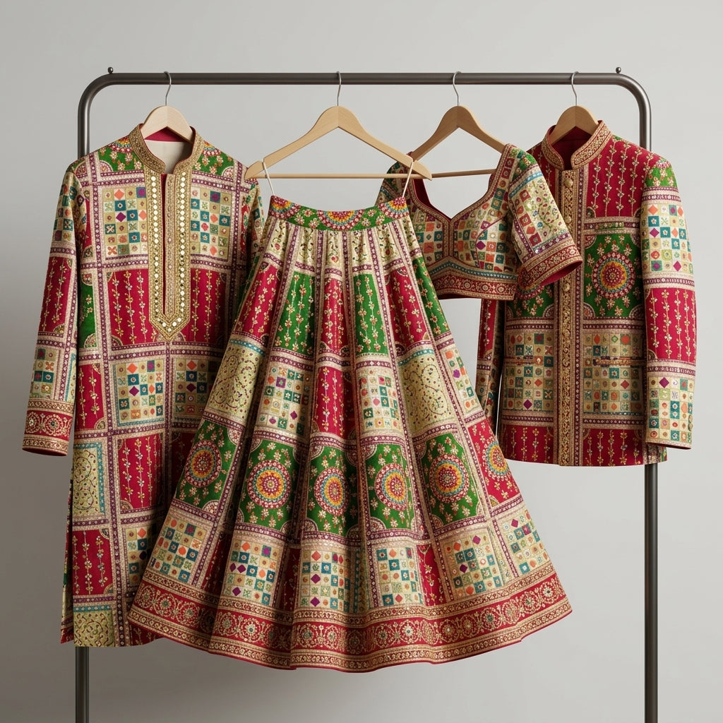 Natural Crepe Heavy Position Print Fabric With Cording & Sequin Work | Patchwork Design
