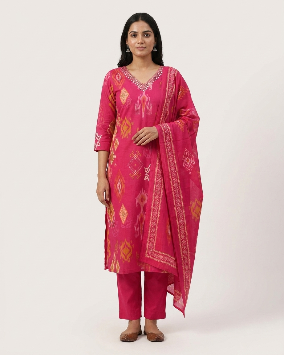 Rani Pink Pure Cotton Straight Suit