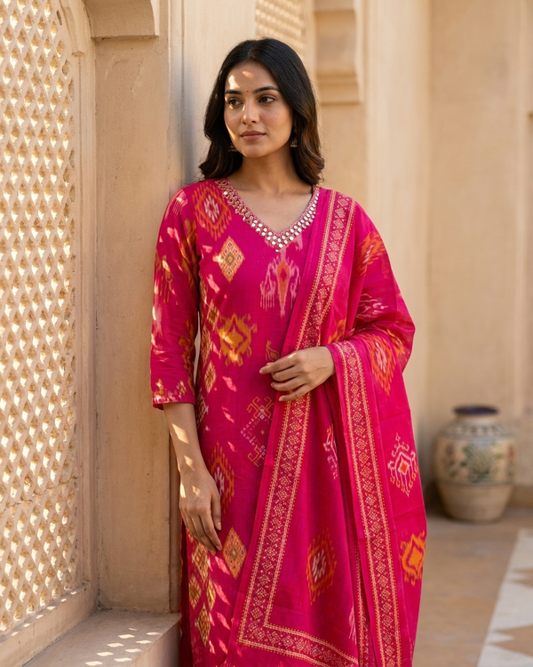 Rani Pink Pure Cotton Straight Suit