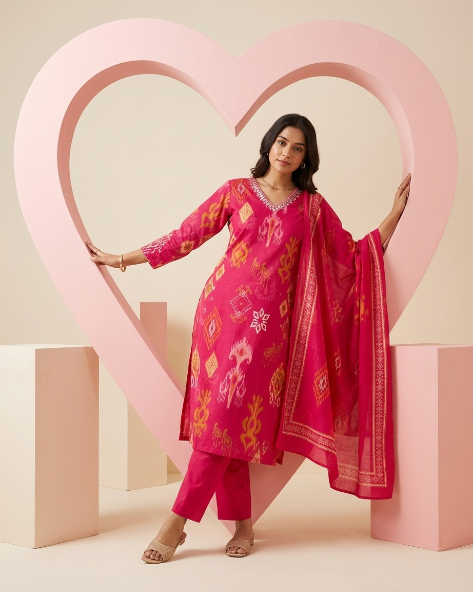 Rani Pink Pure Cotton Straight Suit