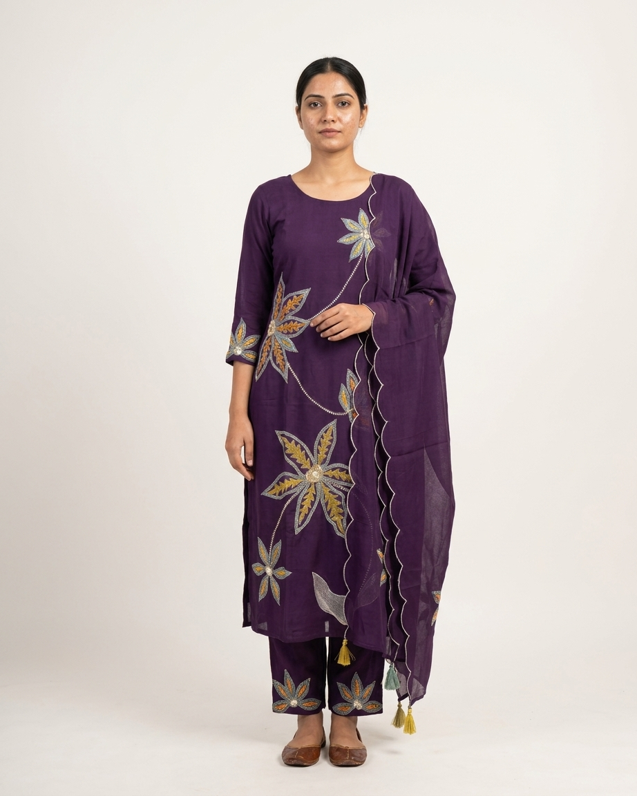 Deep Purple Mal Chanderi Straight Suit