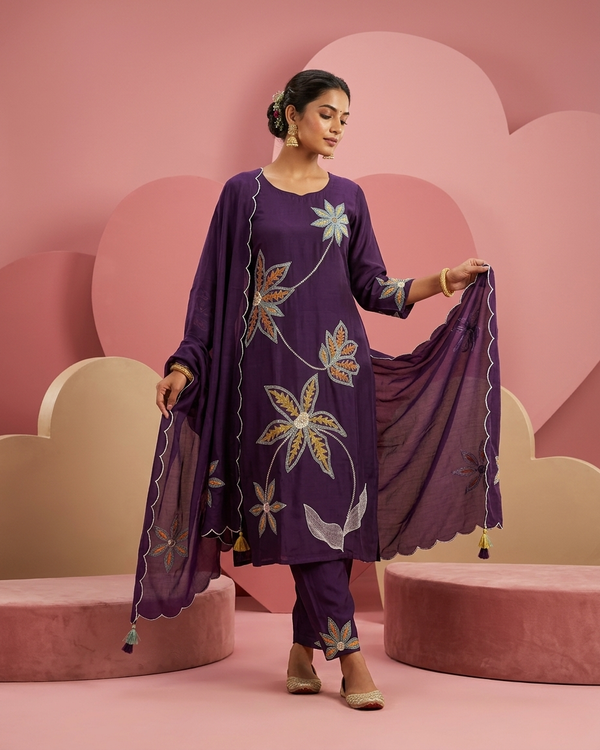 Deep Purple Mal Chanderi Straight Suit