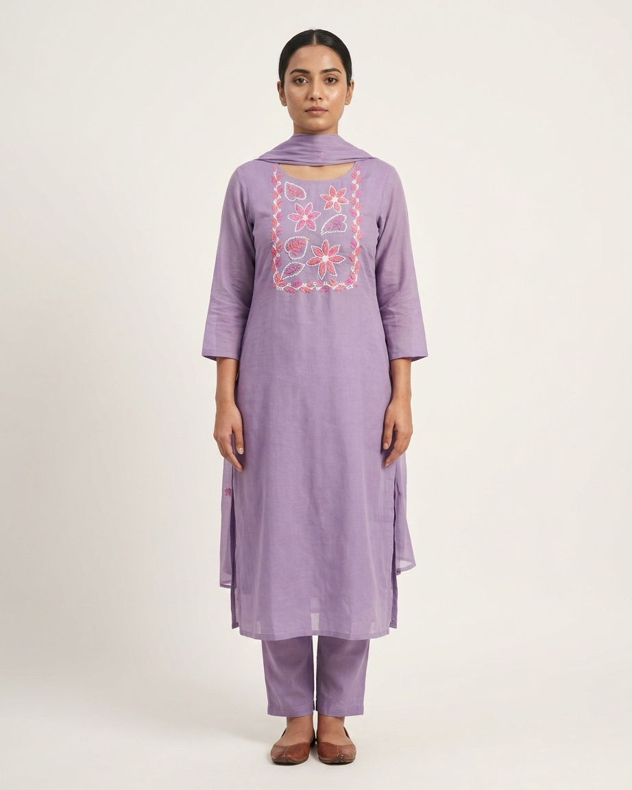 Lavender Mal Chanderi Straight Suit