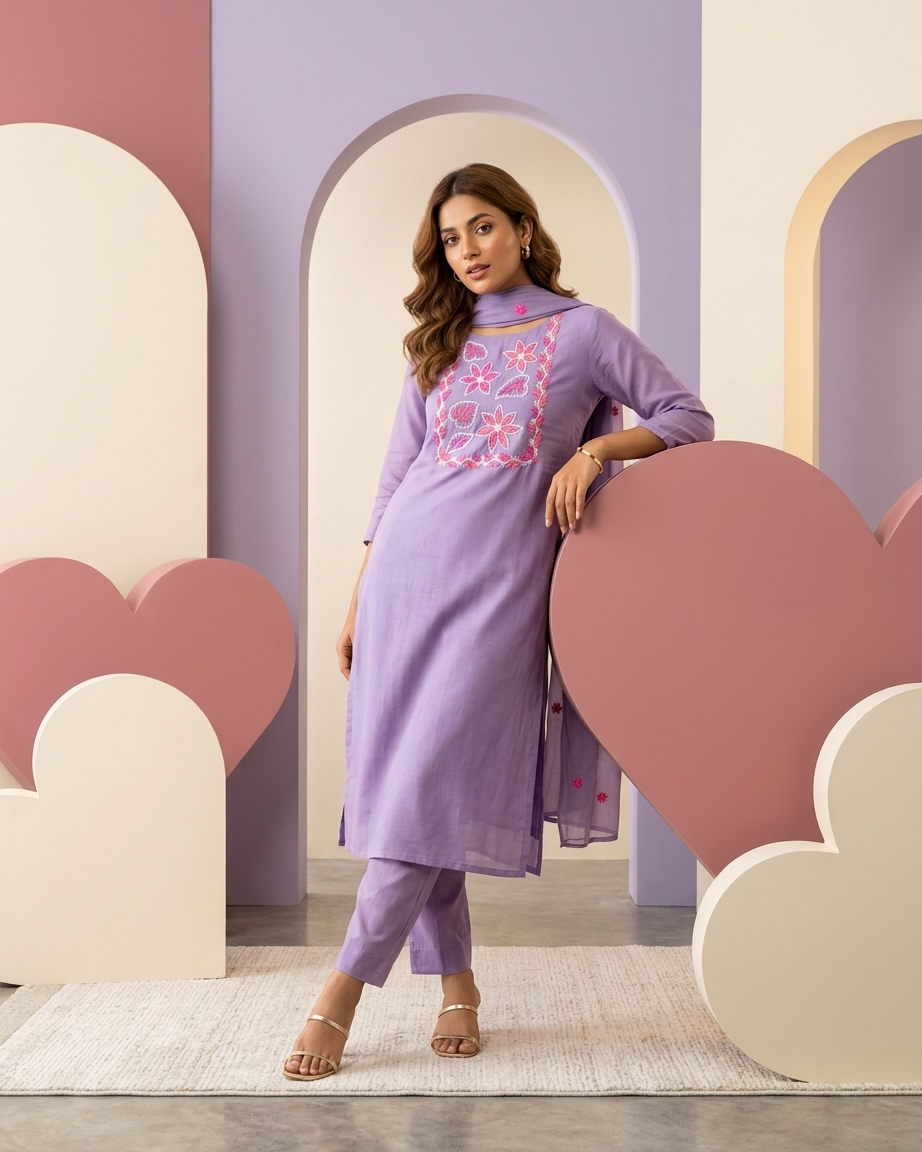 Lavender Mal Chanderi Straight Suit