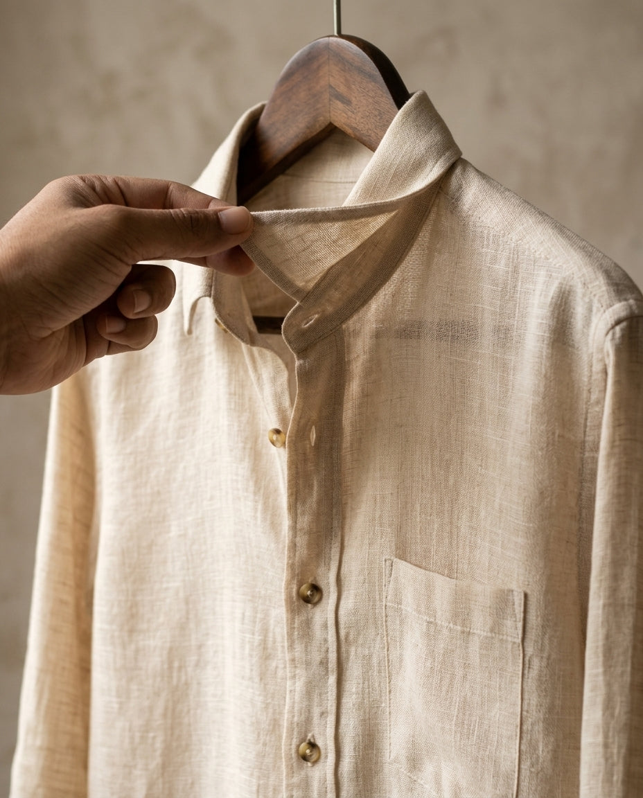 Pure Cotton Linen Blended Fabric Beige 44 Inches | Premium Natural Fiber Ethnic Wear Fabric