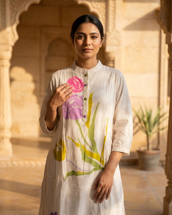 Pure Mal Cotton Suit Set with Floral Design | Contemporary Ethnic Wear