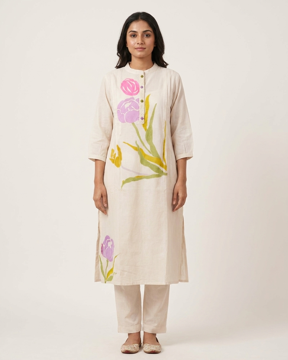 Pure Mal Cotton Suit Set with Floral Design | Contemporary Ethnic Wear