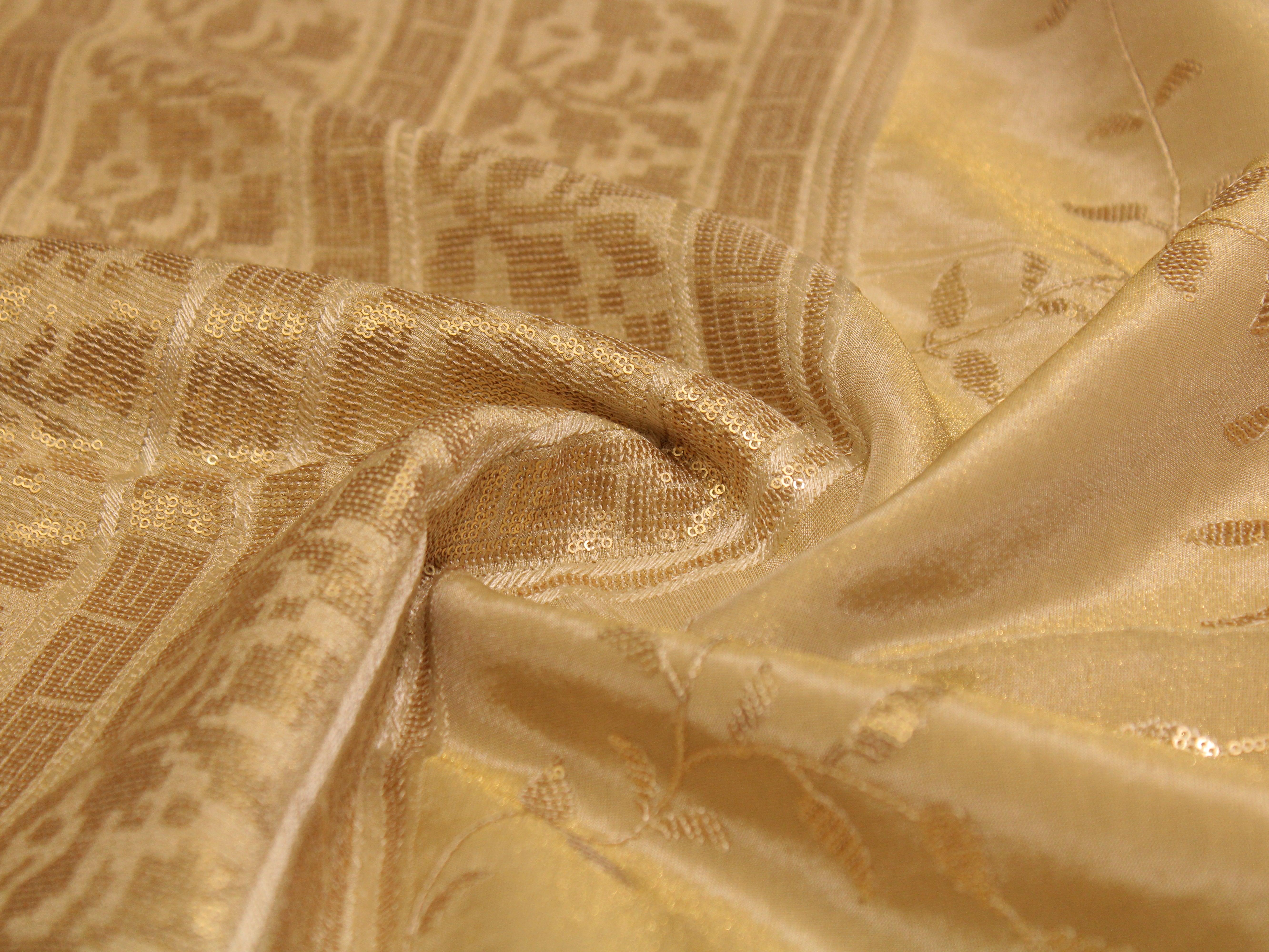 Premium Sequin Panel Work Tissue Fabric - Golden - M'Foks