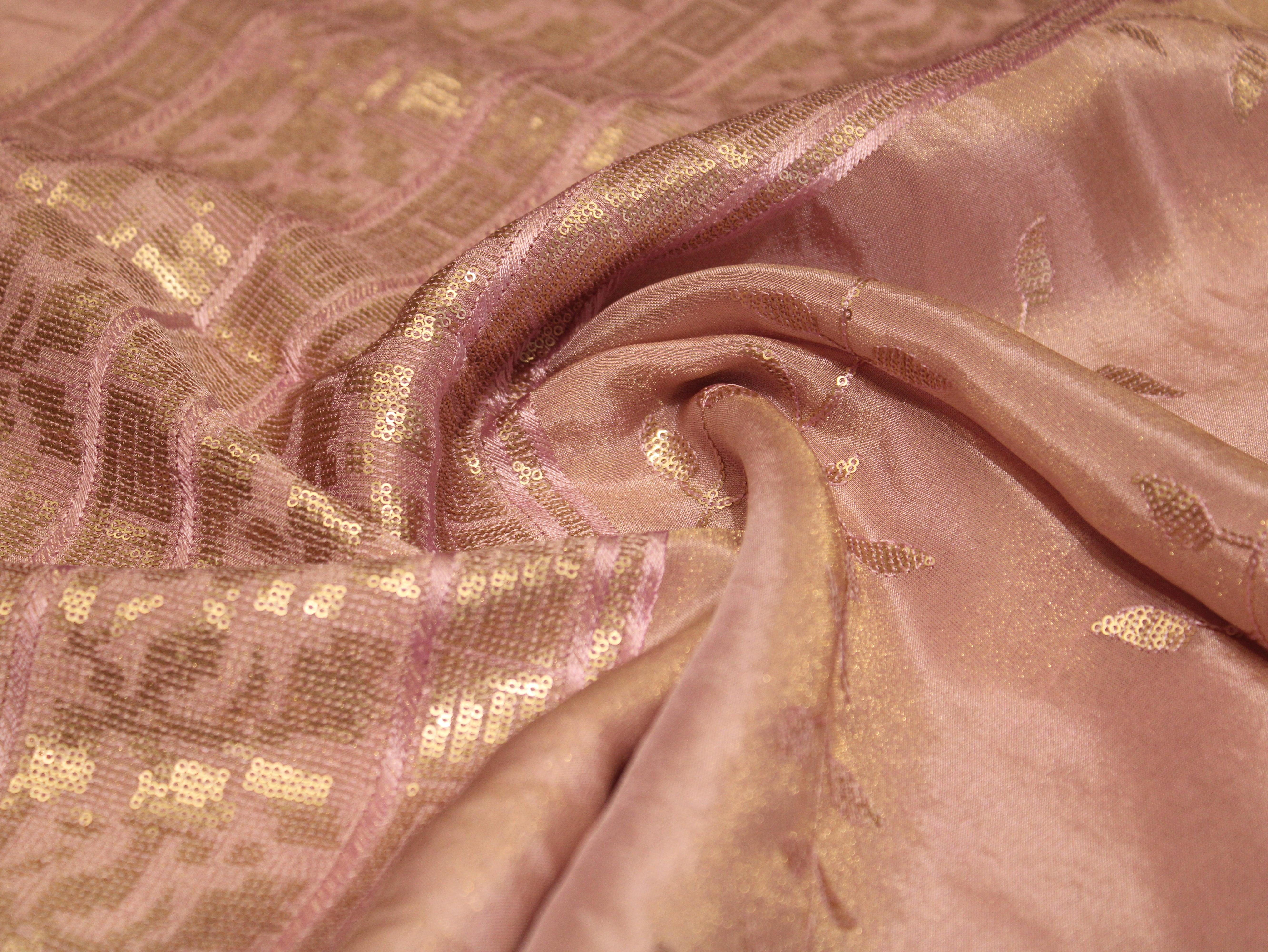 Premium Sequin Panel Work Tissue Fabric - Pink - M'Foks