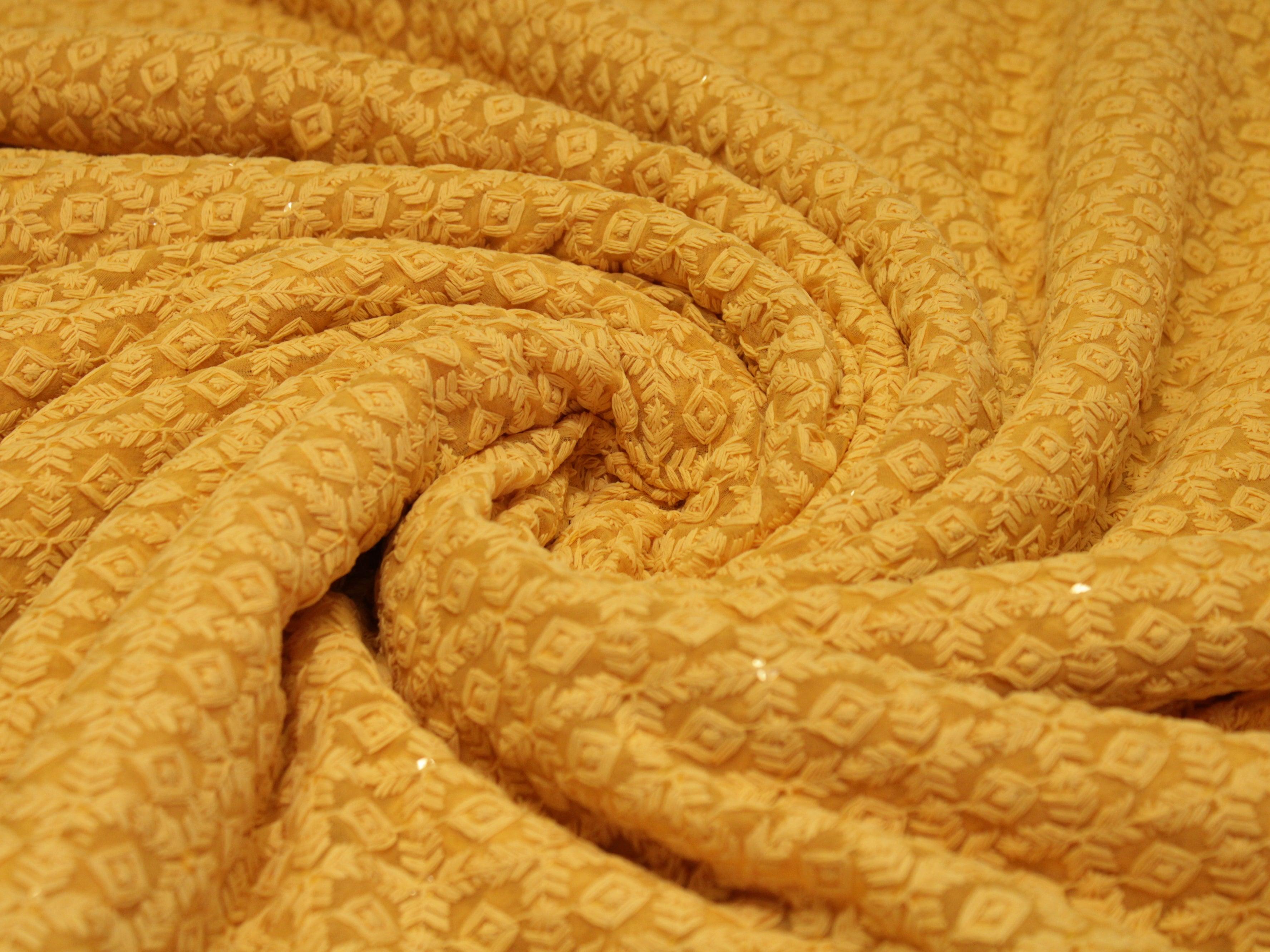 Quin : Georgette Schiffli Work Fabric - Pastel Yellow - M'Foks