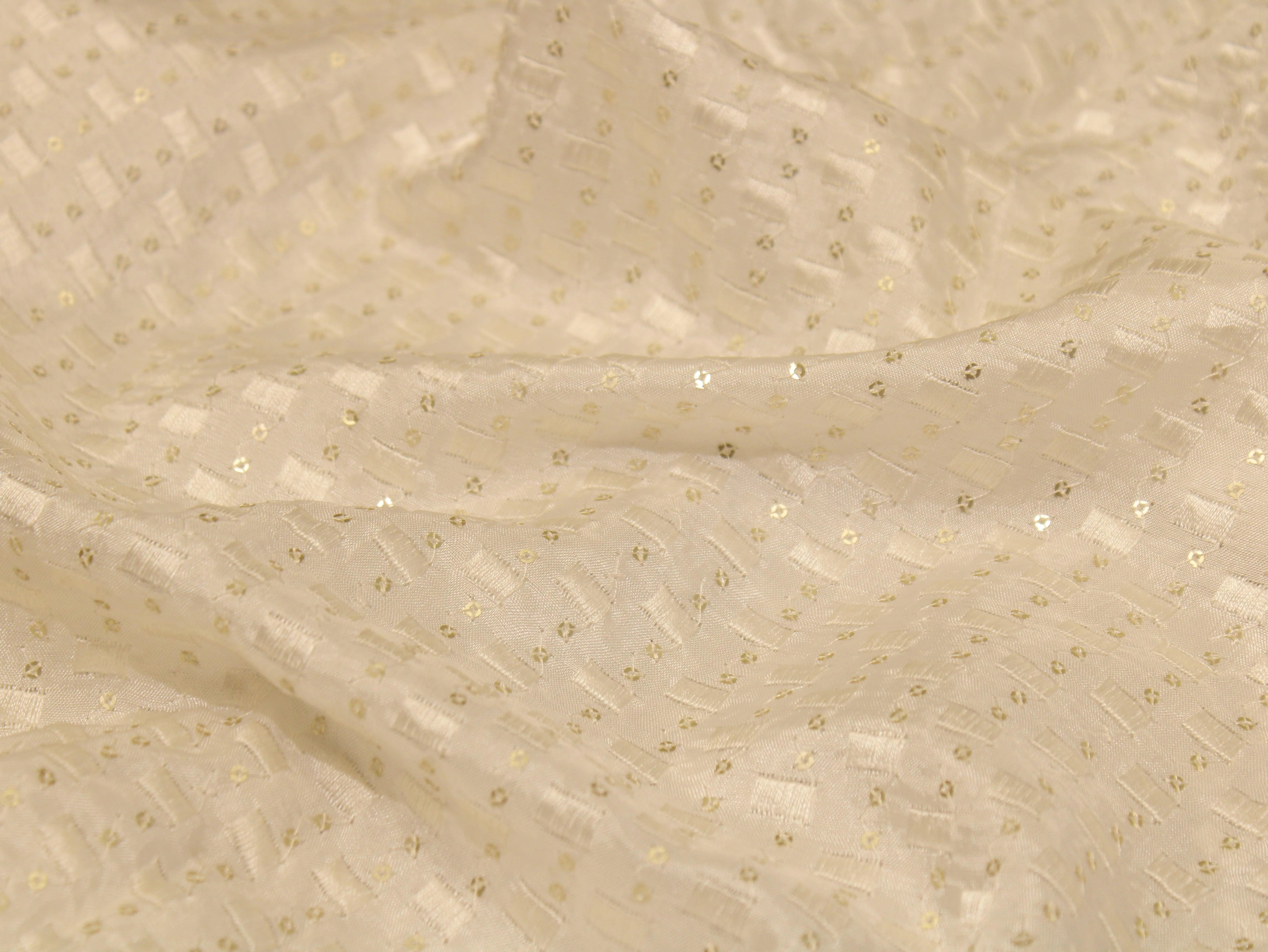 Sequin Upada Work Fabric - White Dyeable - M'Foks