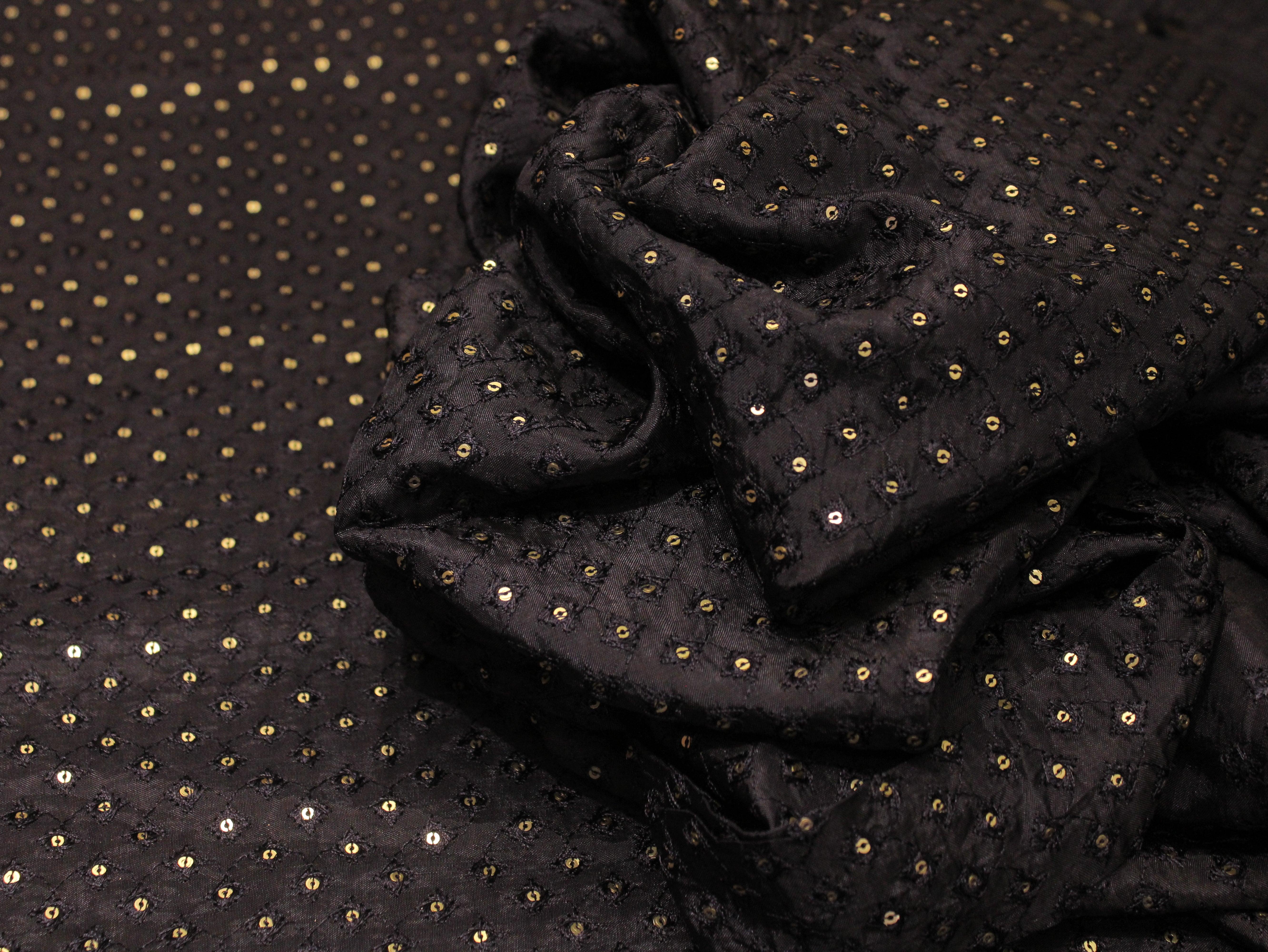 Upada Silk : Micro Thread & Sequin Work Fabric - Navy Blue - M'Foks