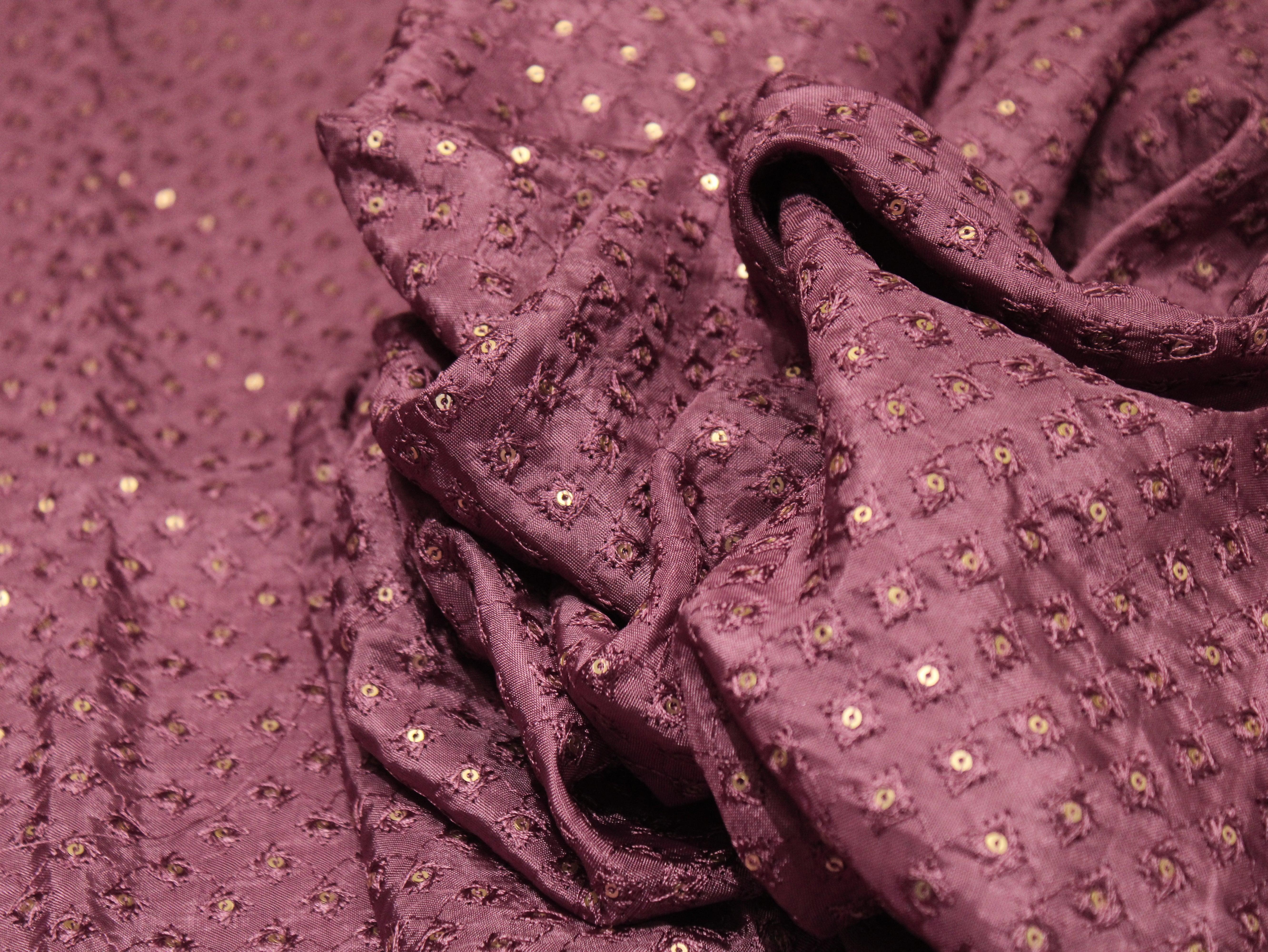 Upada Silk : Micro Thread & Sequin Work Fabric - Onion - M'Foks