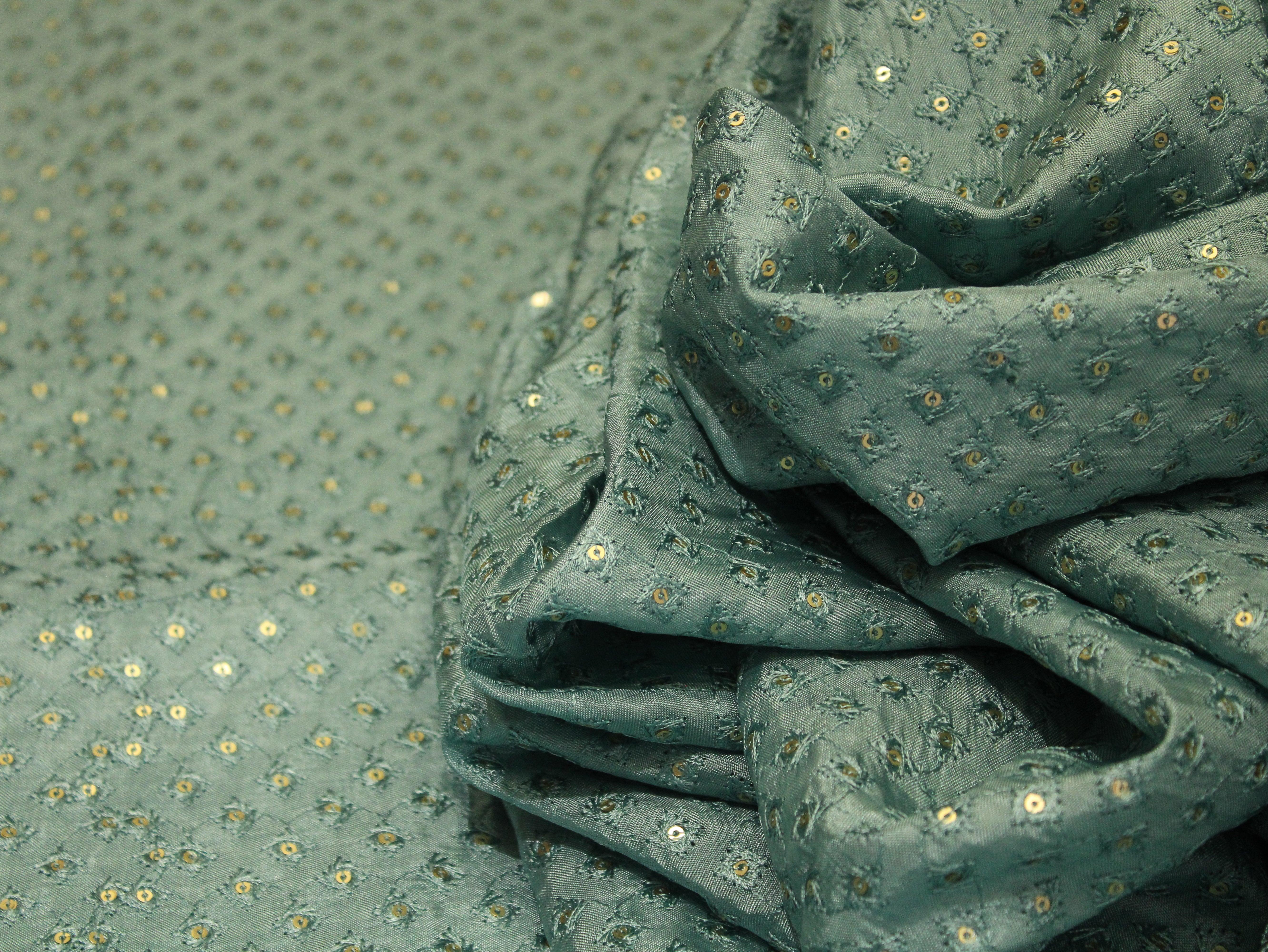 Upada Silk : Micro Thread & Sequin Work Fabric - Pale Blue - M'Foks