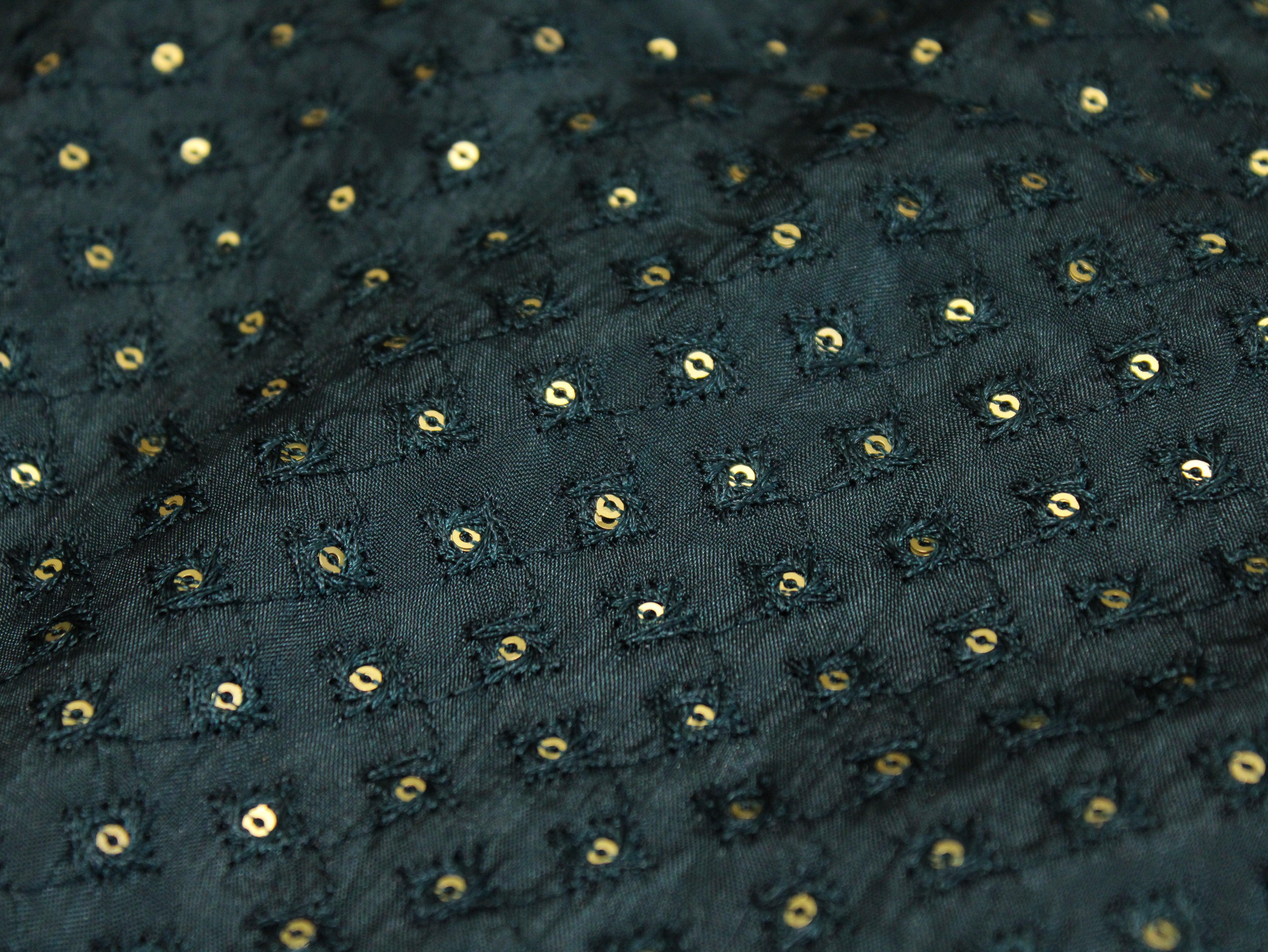 Upada Silk : Micro Thread & Sequin Work Fabric - Peacock Blue - M'Foks