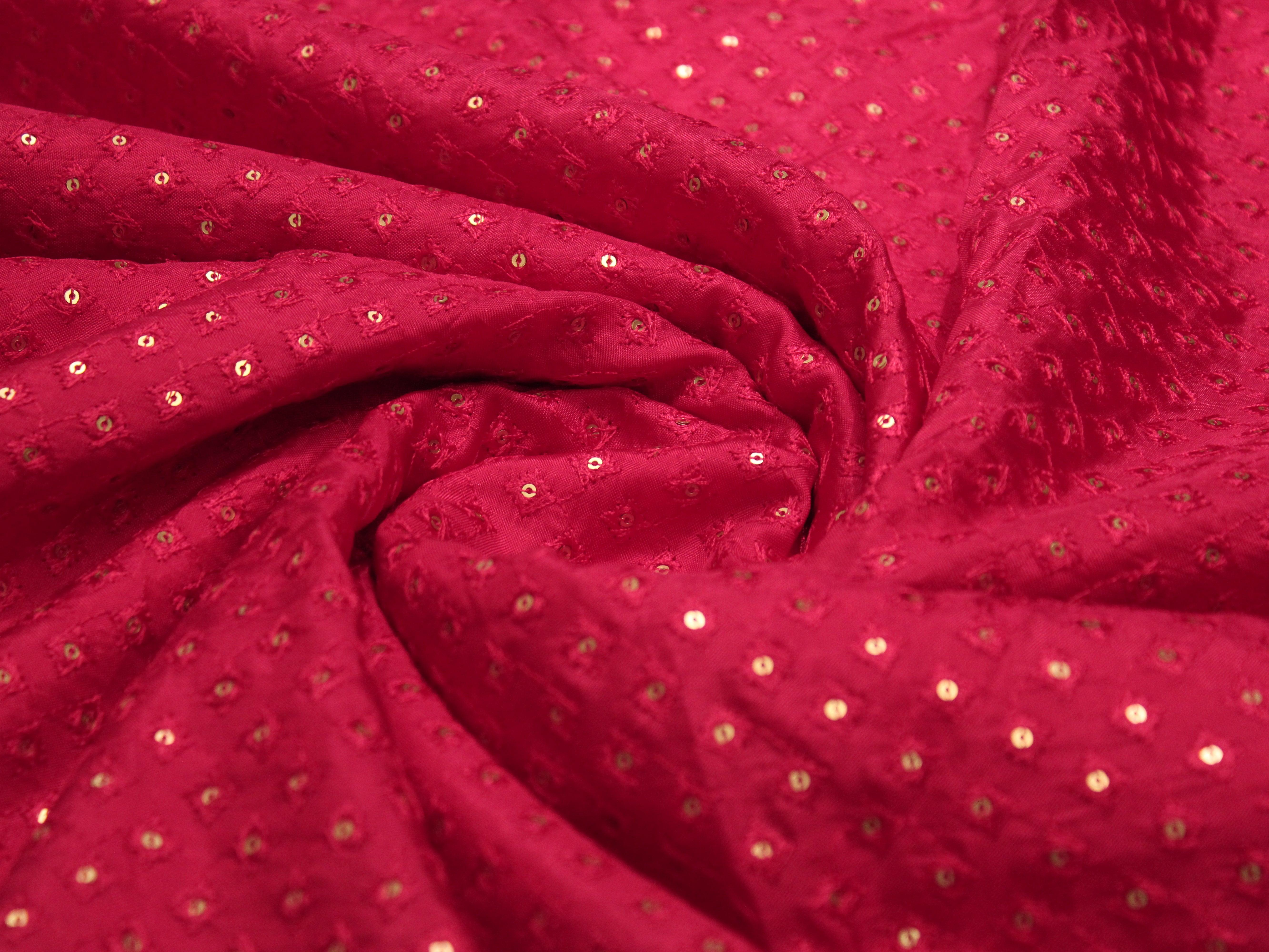 Upada Silk : Micro Thread & Sequin Work Fabric - Rani - M'Foks