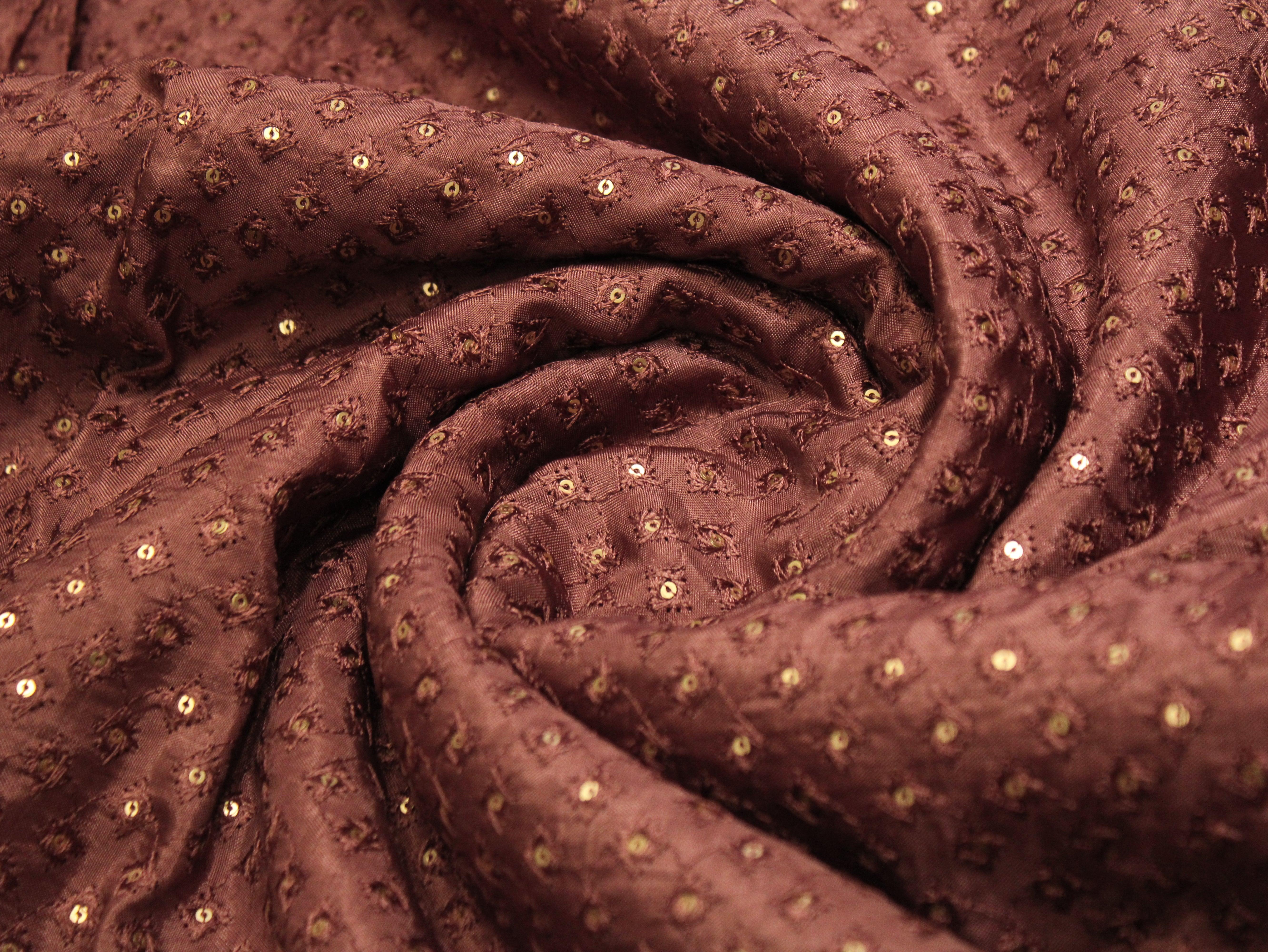 Upada Silk : Micro Thread & Sequin Work Fabric - Rusty Brown - M'Foks