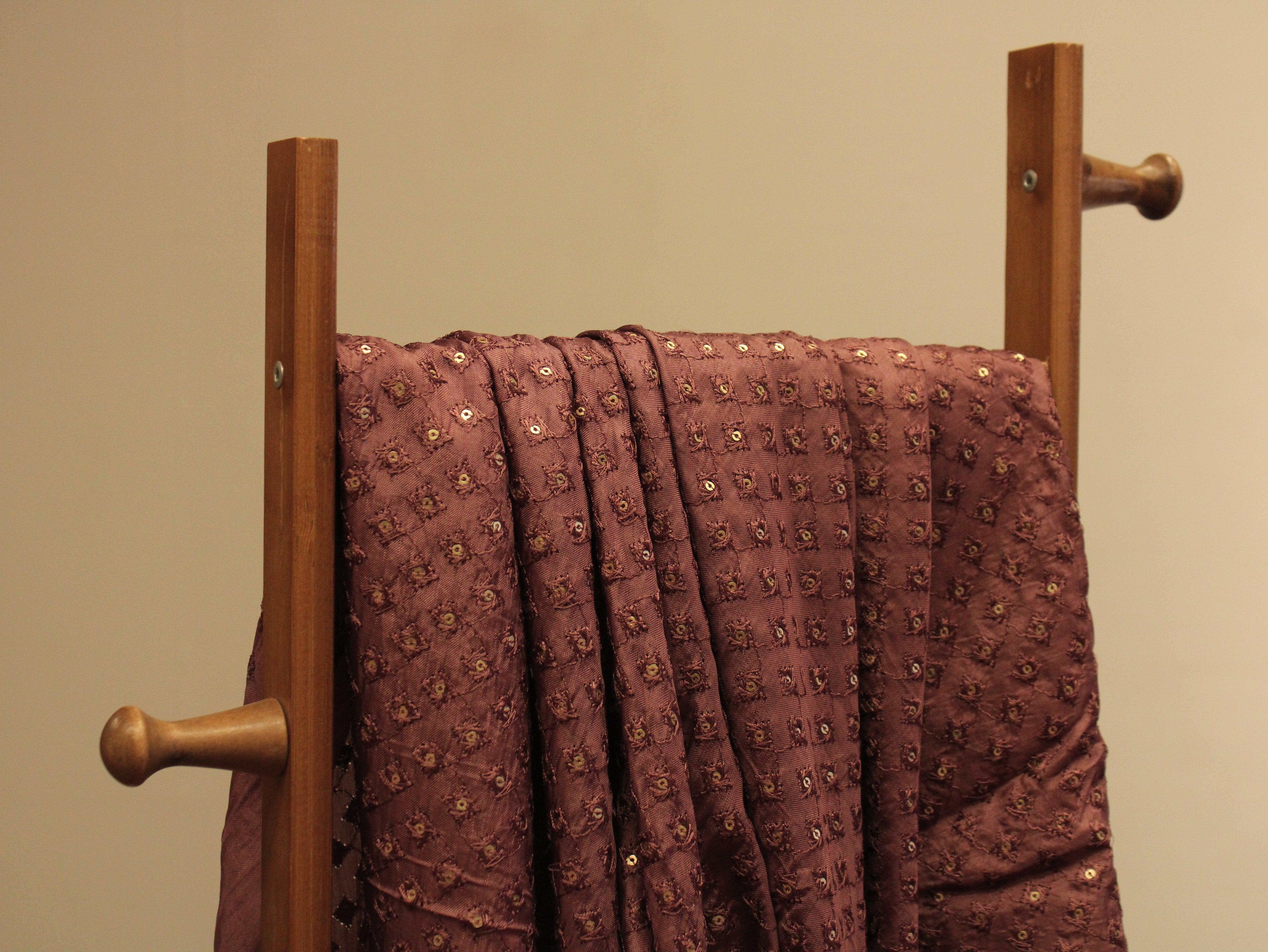 Upada Silk : Micro Thread & Sequin Work Fabric - Rusty Brown - M'Foks