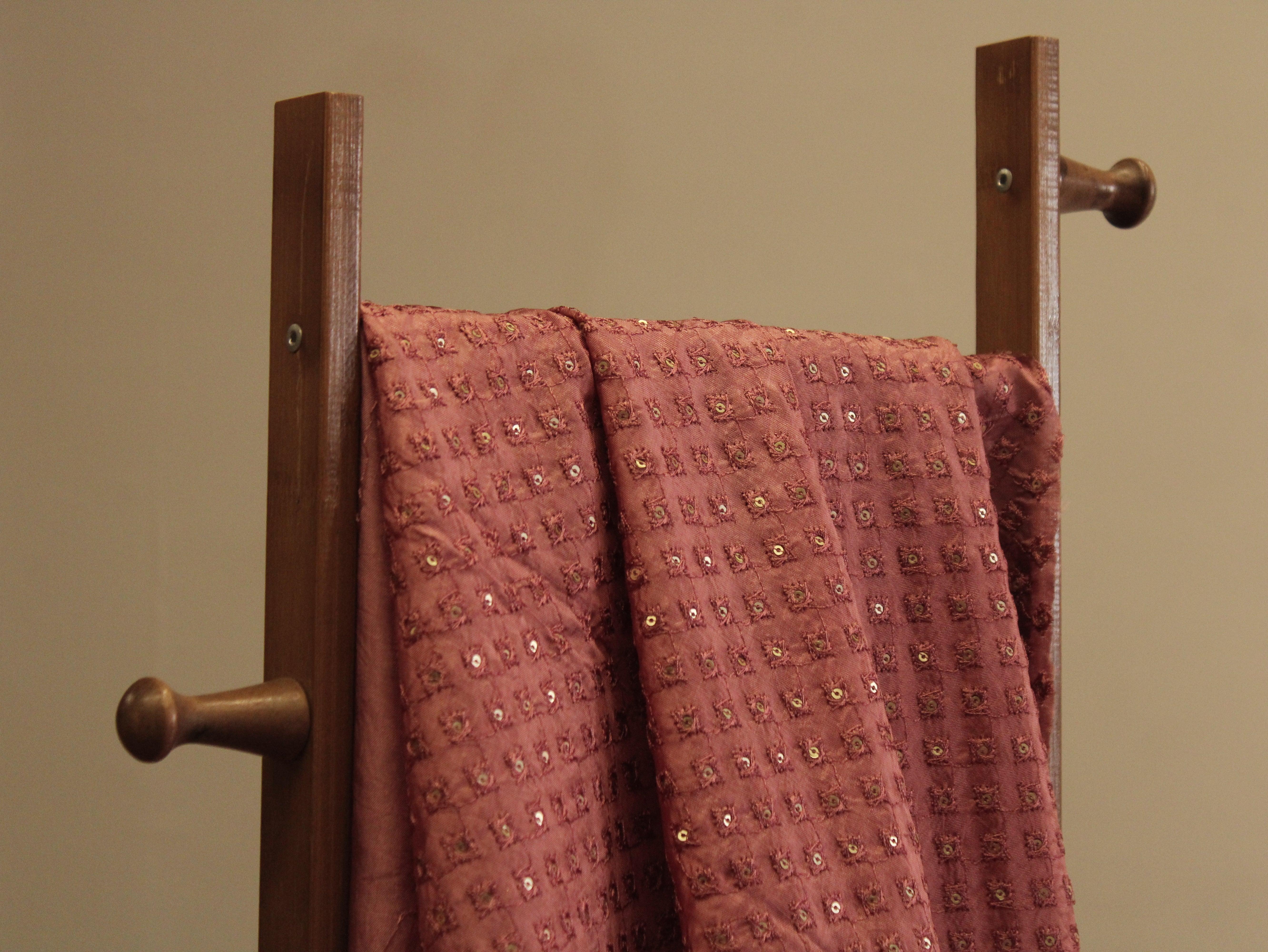 Upada Silk : Micro Thread & Sequin Work Fabric - Rusty Onion - M'Foks