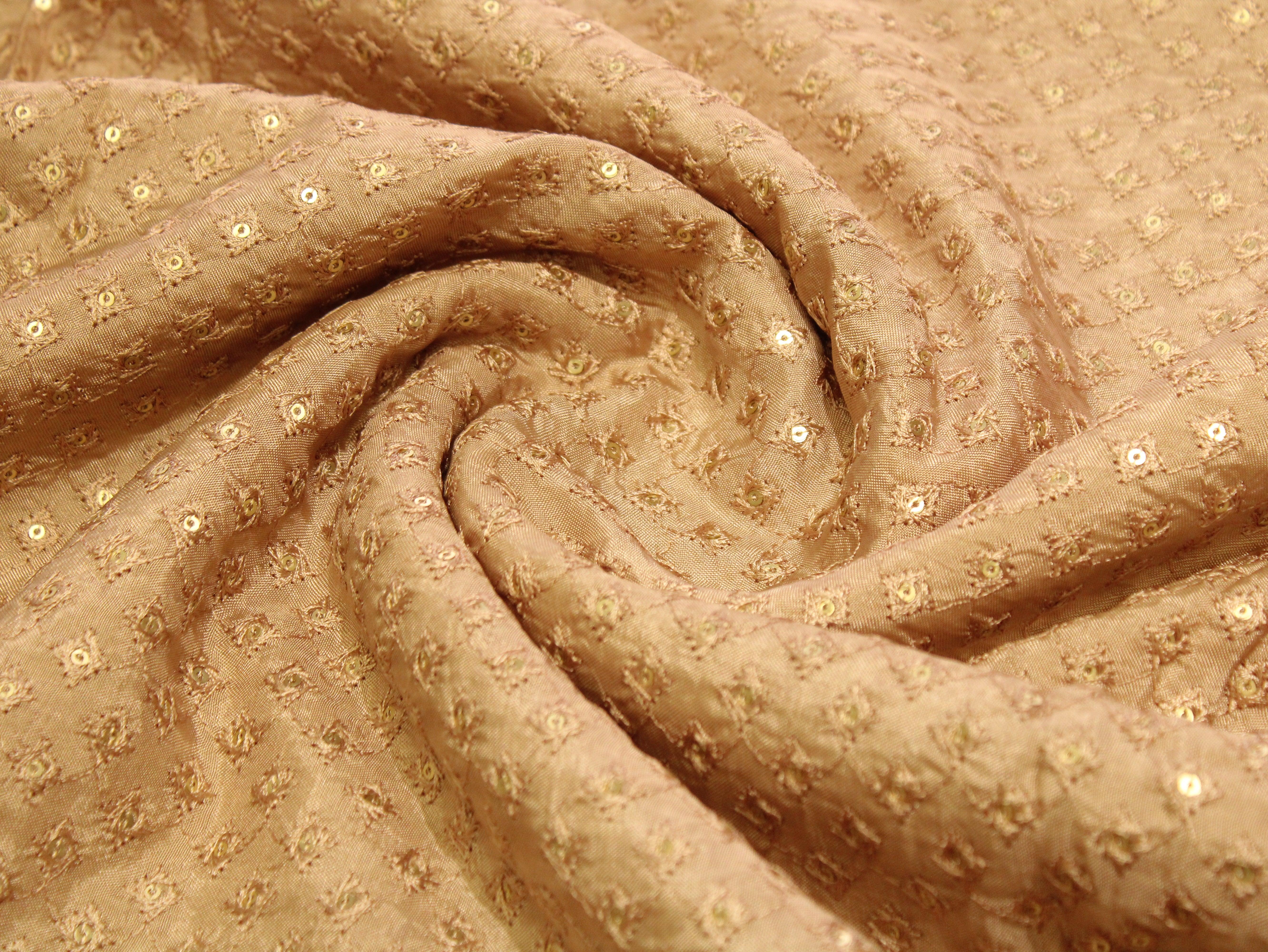 Upada Silk : Micro Thread & Sequin Work Fabric - Sand - M'Foks