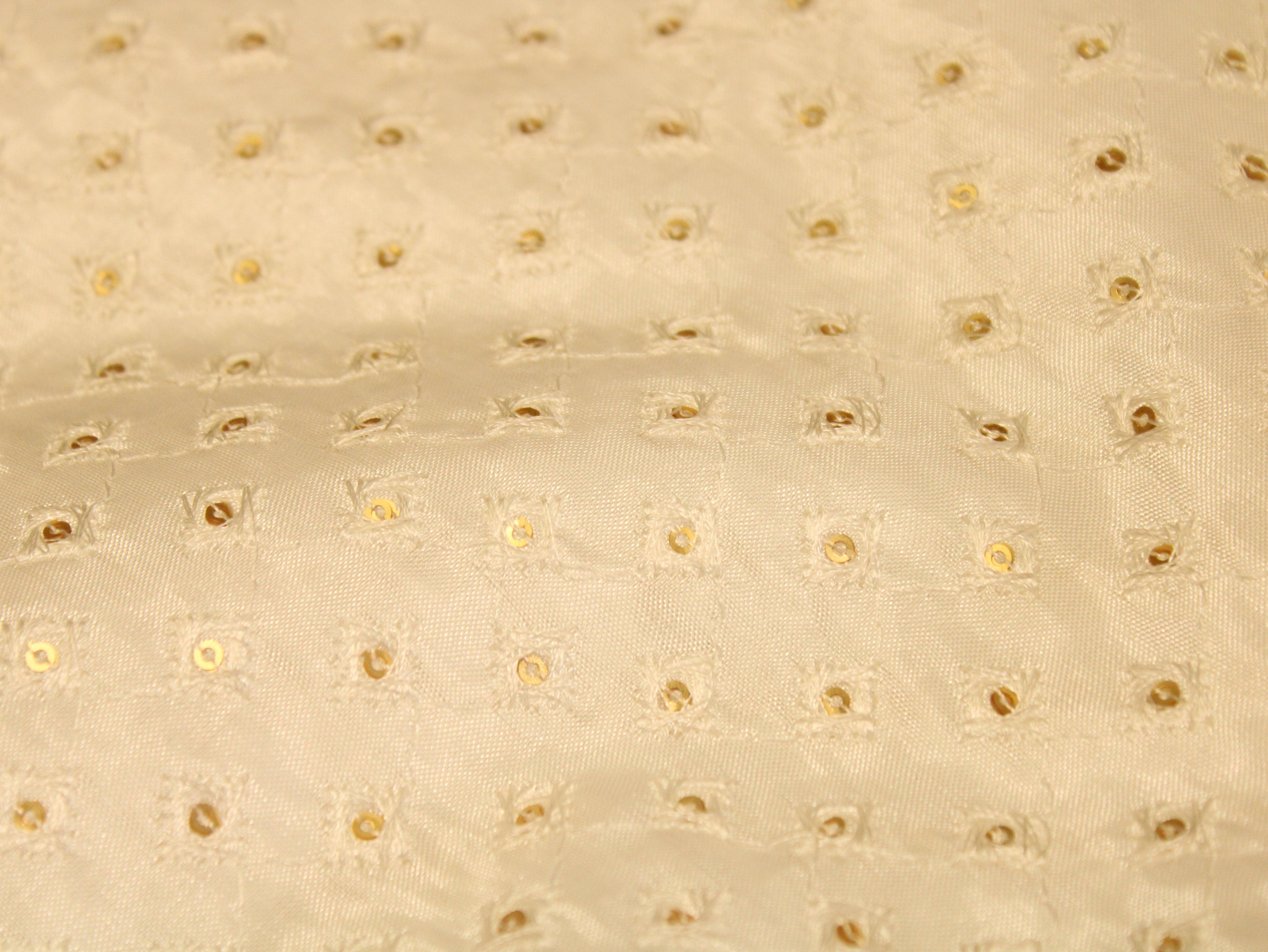Upada Silk : Micro Thread & Sequin Work Fabric - White Dyeable - M'Foks