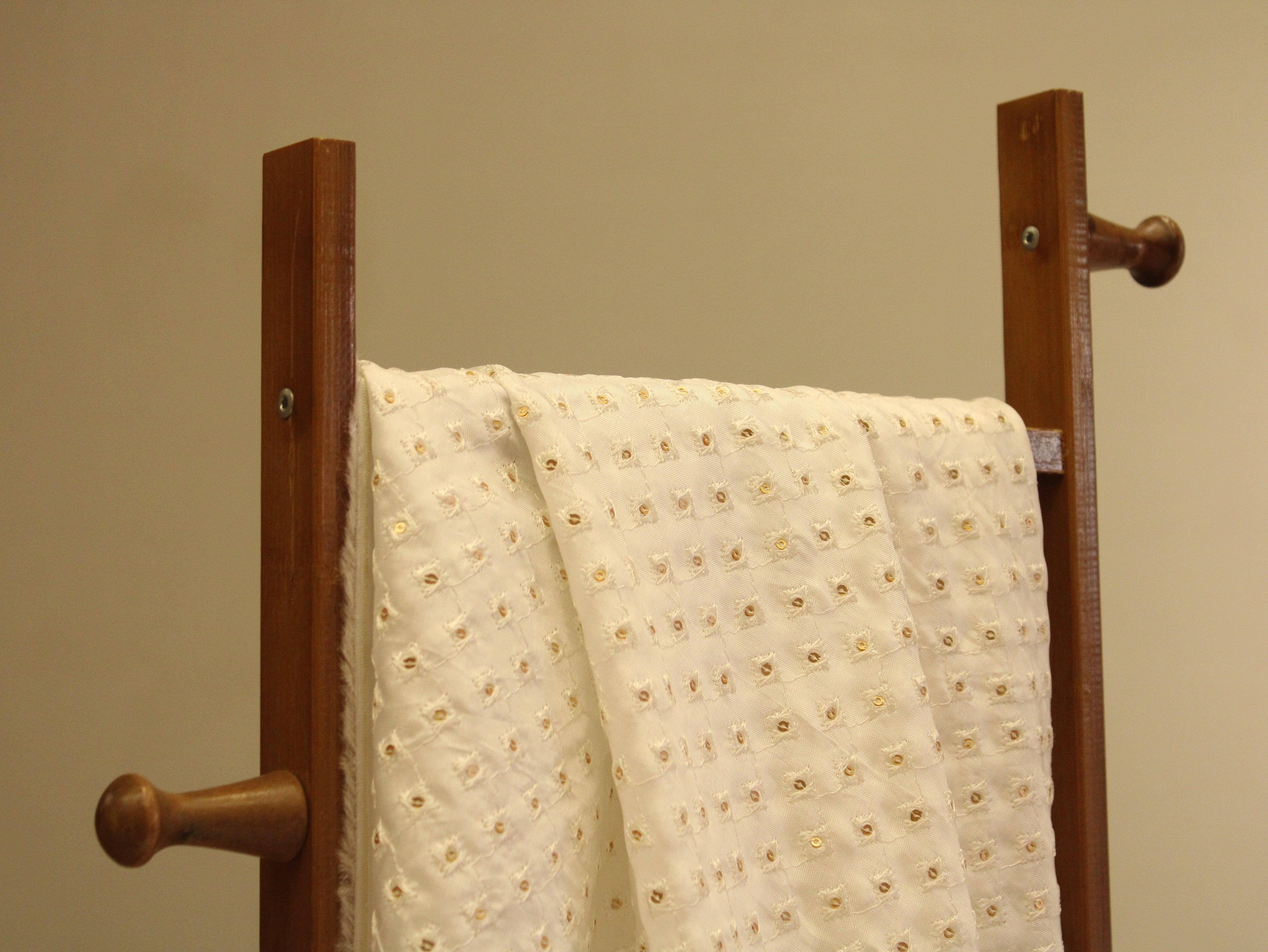 Upada Silk : Micro Thread & Sequin Work Fabric - White Dyeable - M'Foks