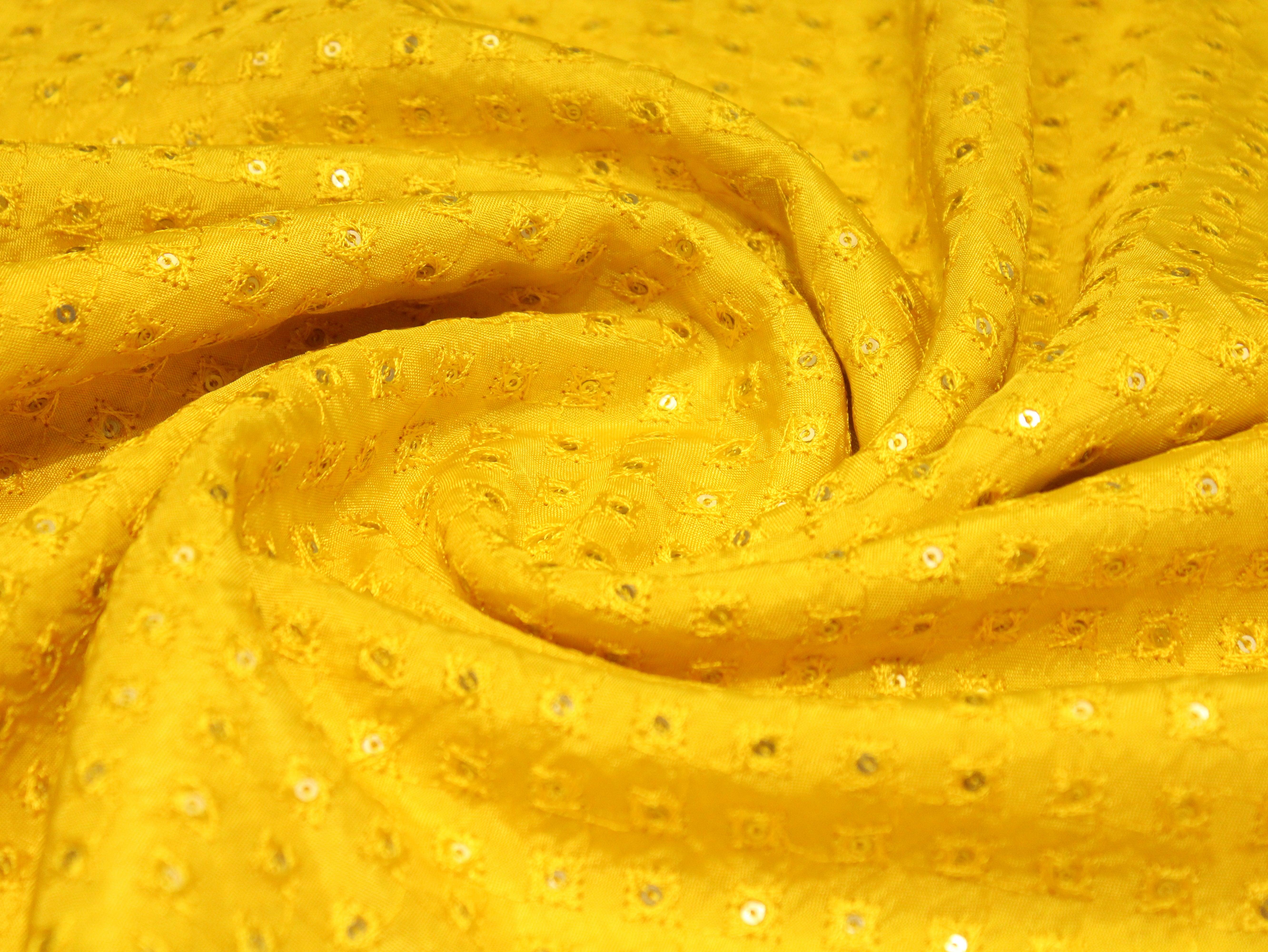 Upada Silk : Micro Thread & Sequin Work Fabric - Yellow - M'Foks