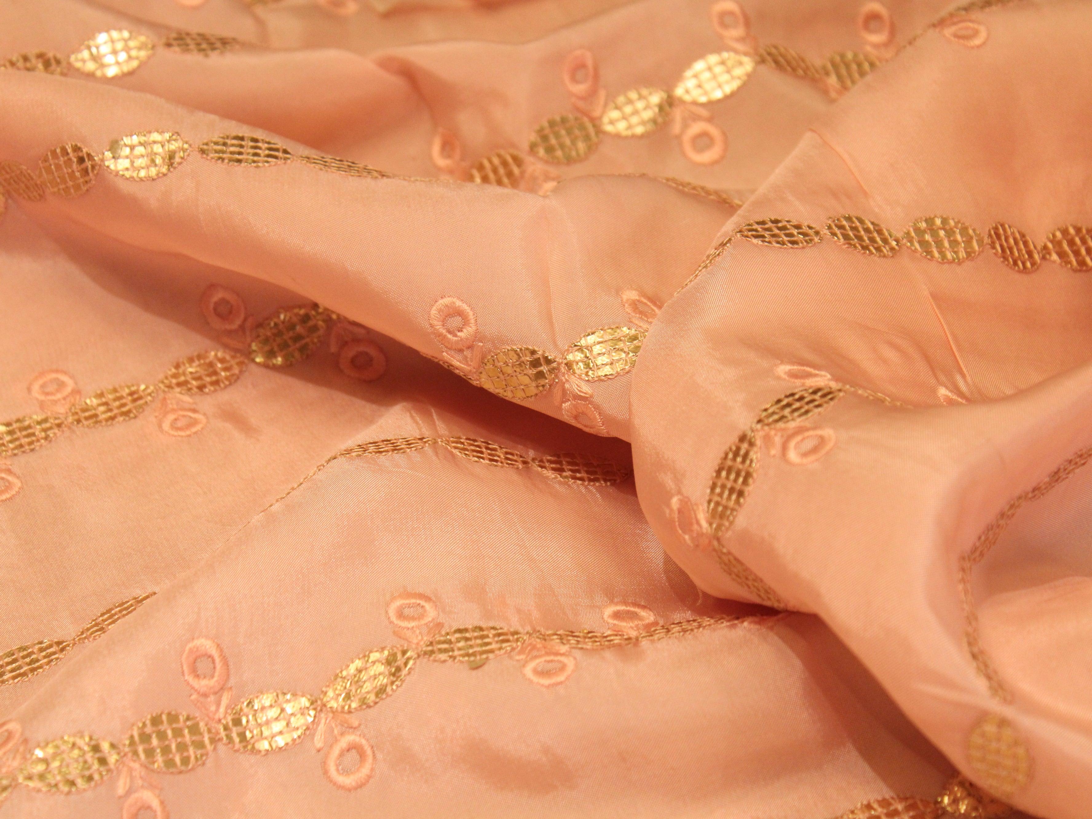 Upada Silk Paper Foil Work Fabric - Peach - M'Foks