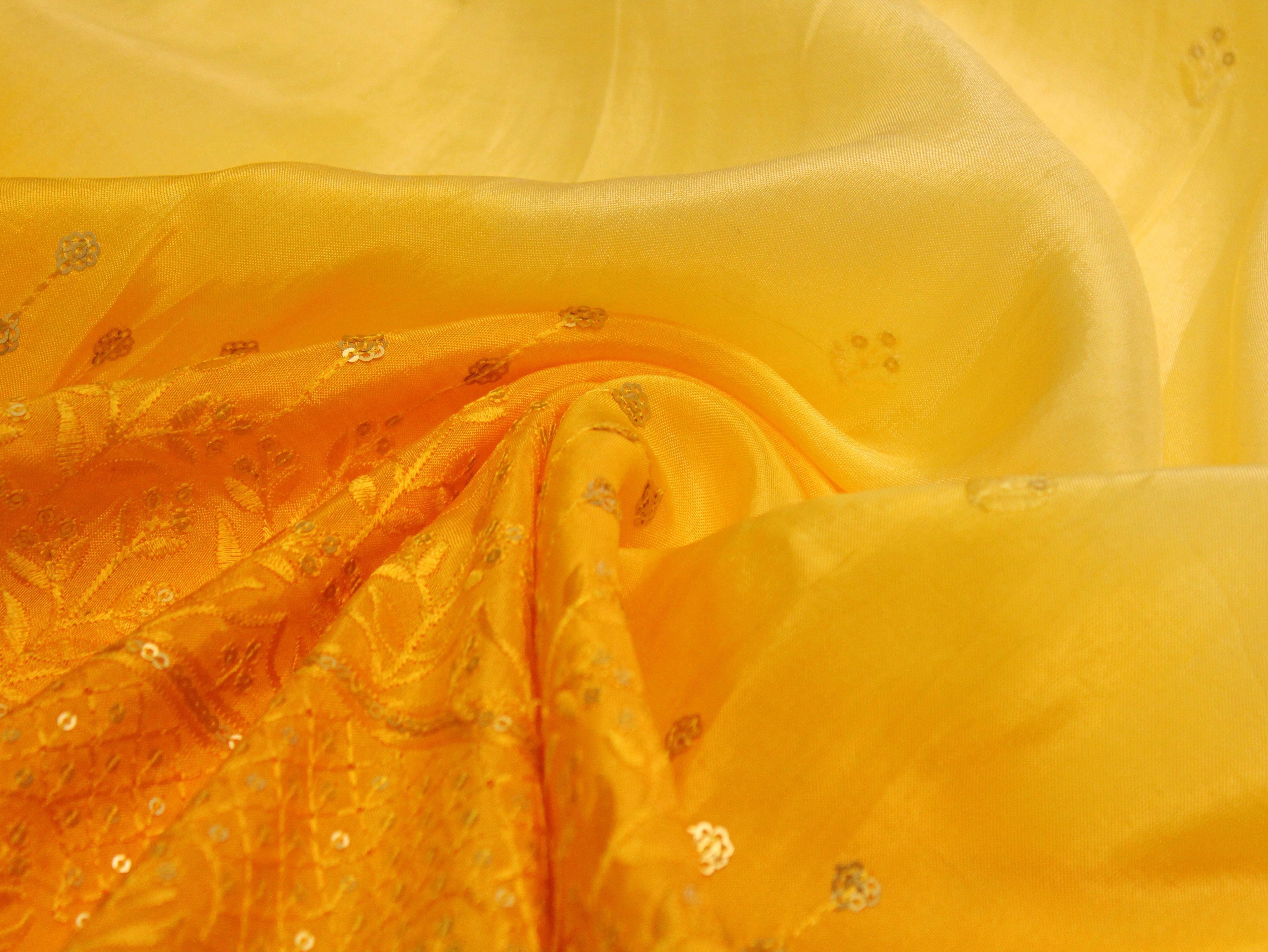 Upada Silk : Shaded Micro Thread & Sequin Work Fabric - Yellow - M'Foks