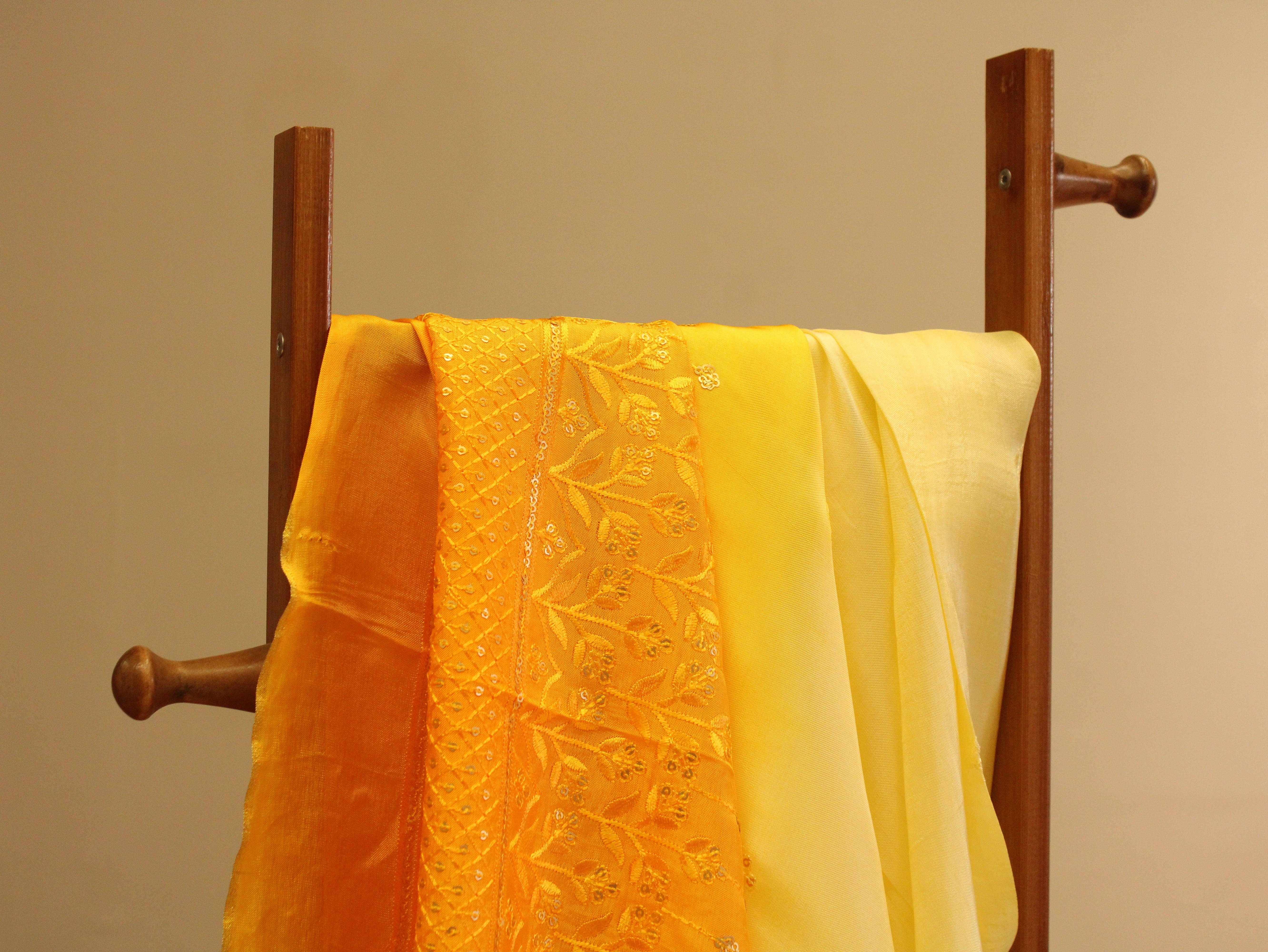 Upada Silk : Shaded Micro Thread & Sequin Work Fabric - Yellow - M'Foks