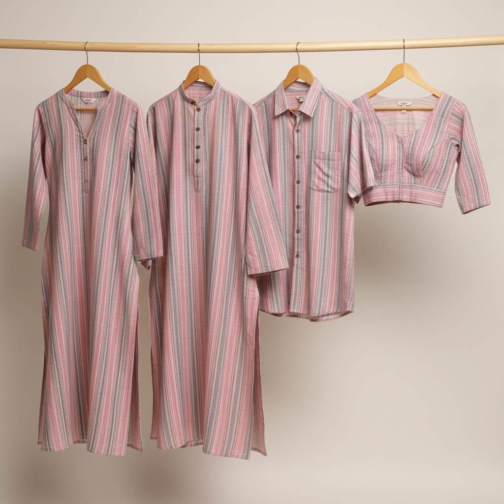Pure Cotton Handloom Woven Fabric — Blush Pink | Stripe | 44 Inch