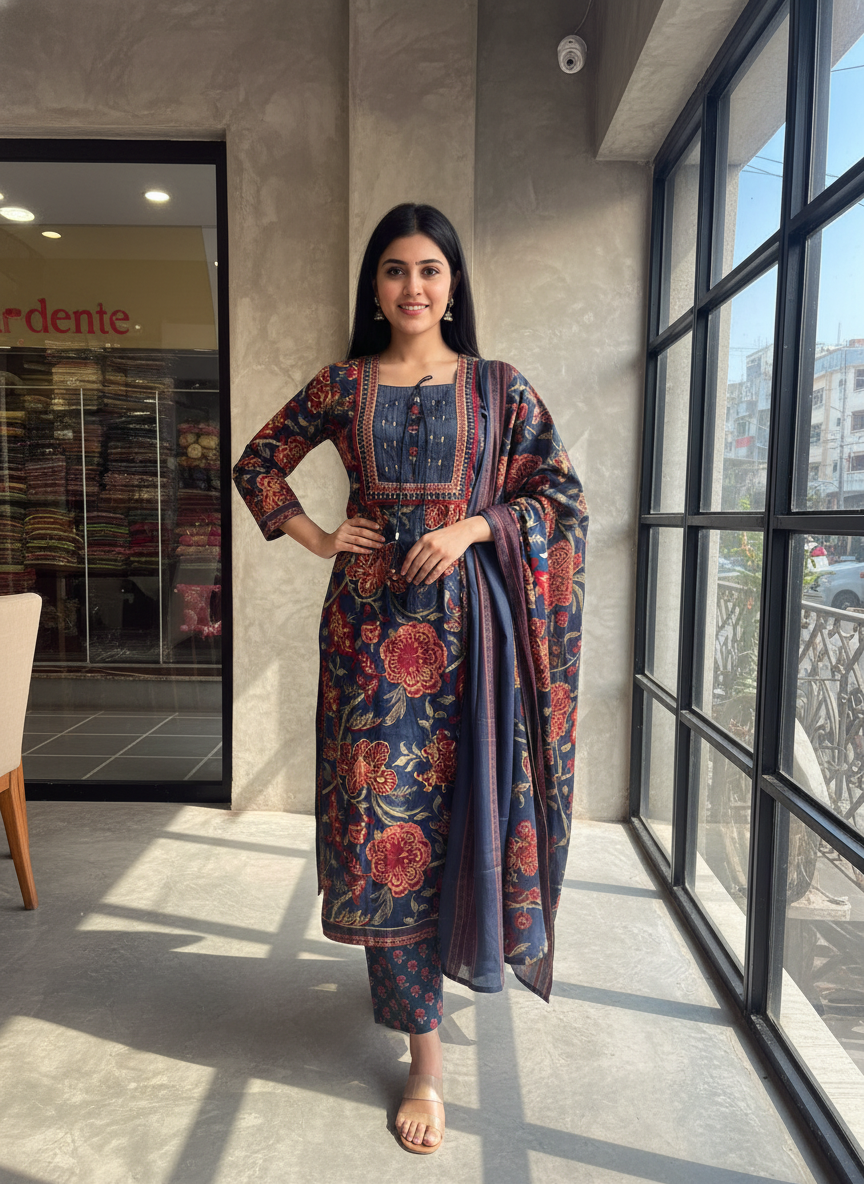 Pure cotton printed straight suit