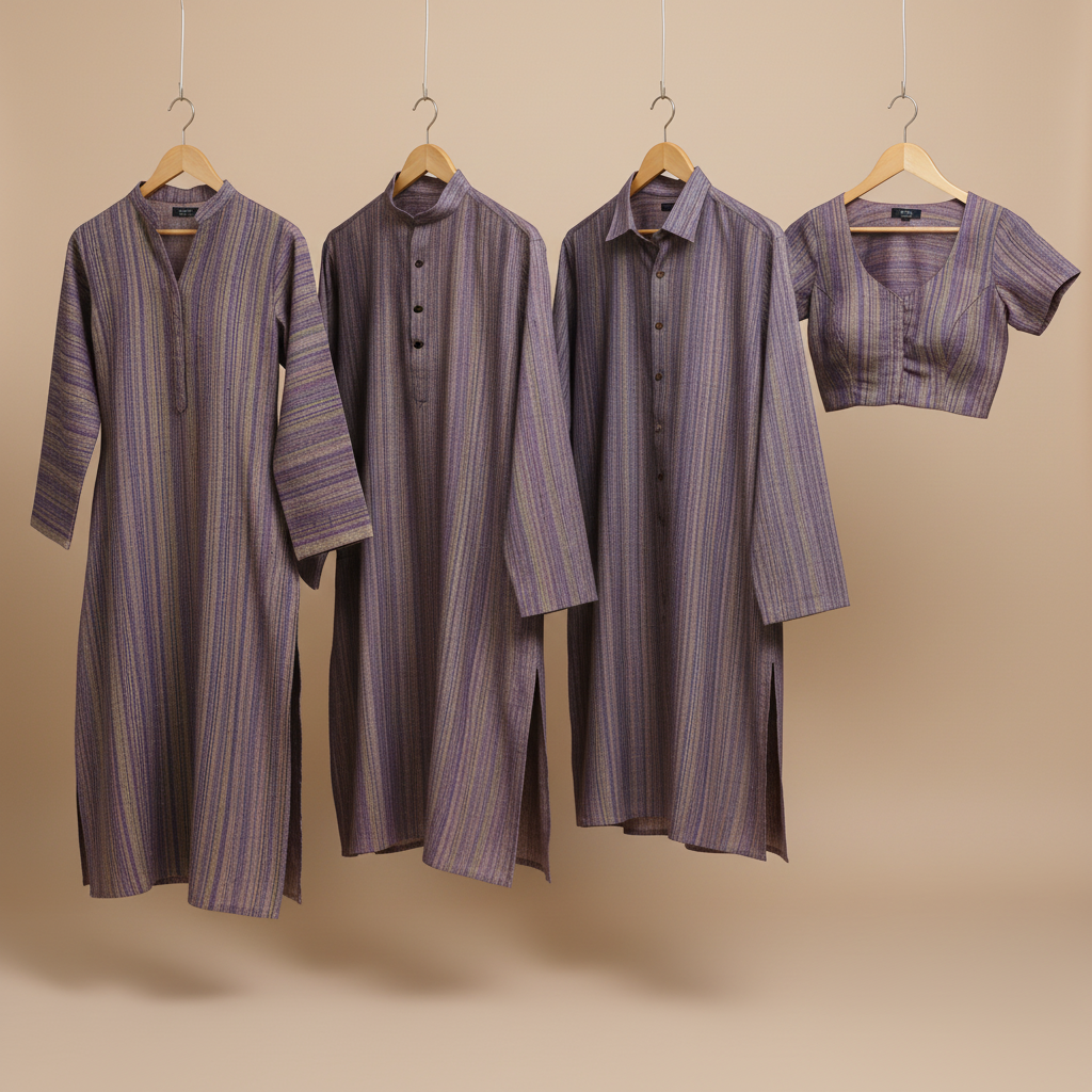 Pure Cotton Handloom Woven Fabric — Dusty Violet | Stripe | 44 Inch
