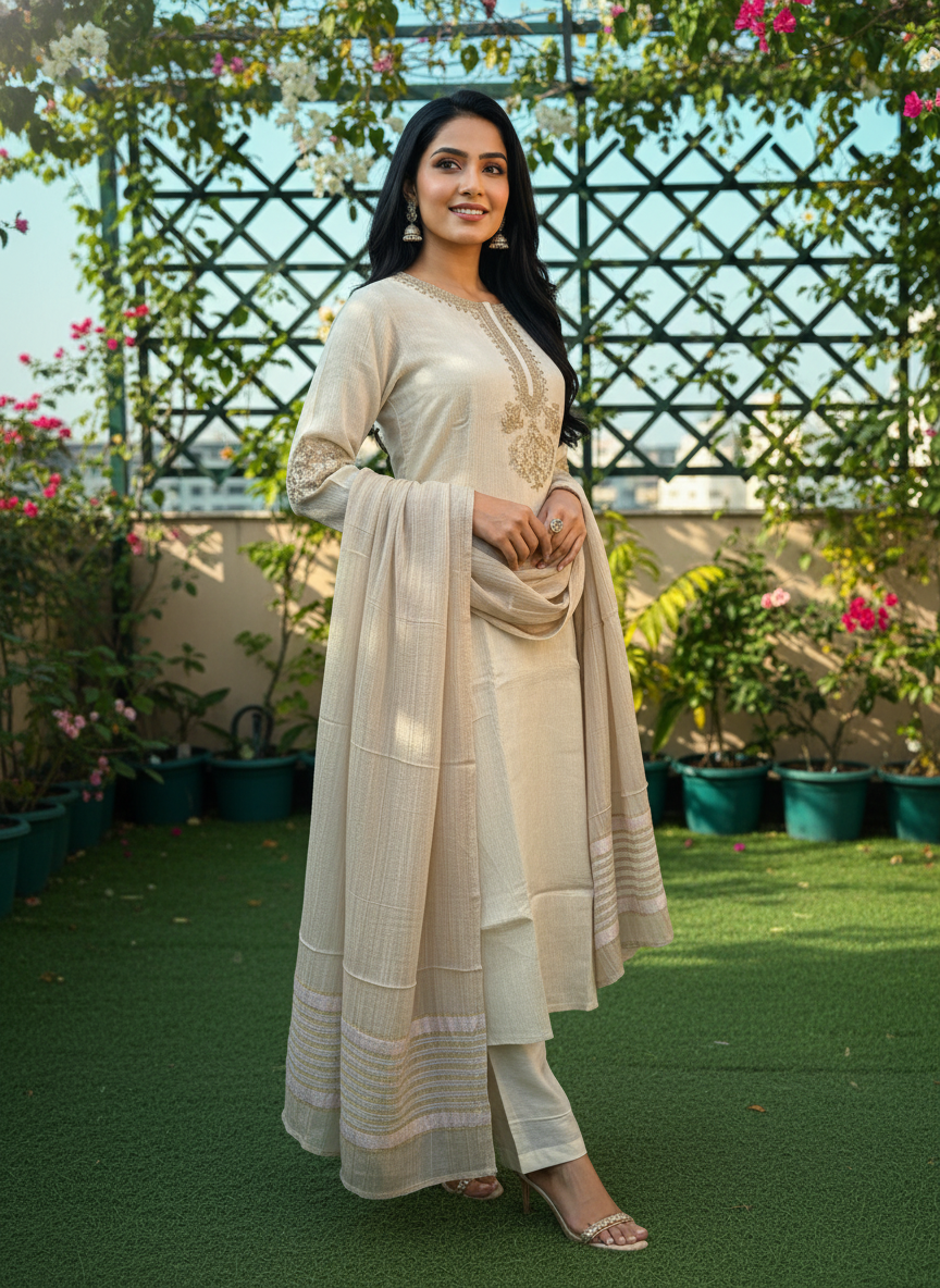 Ivory Crush Tissue Straight Suit