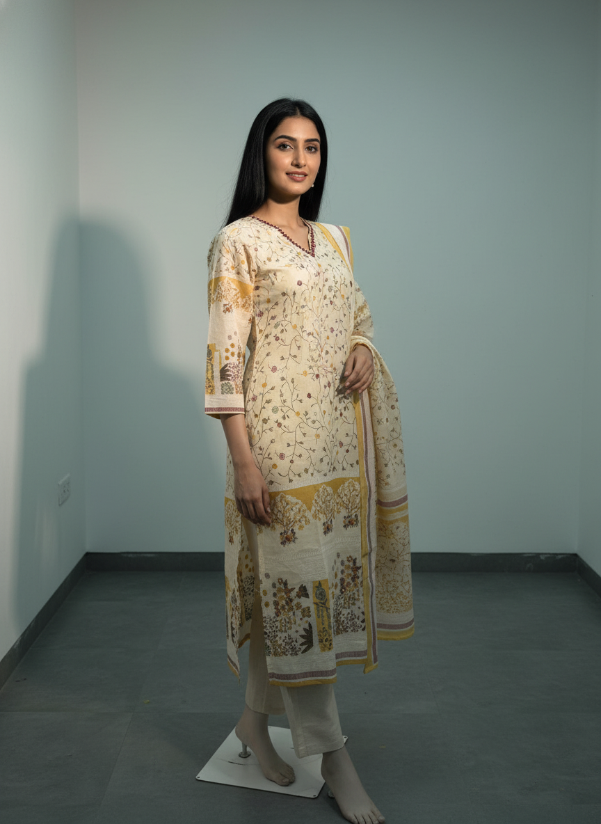 Mal Chanderi Brush Painting Straight Suit Set