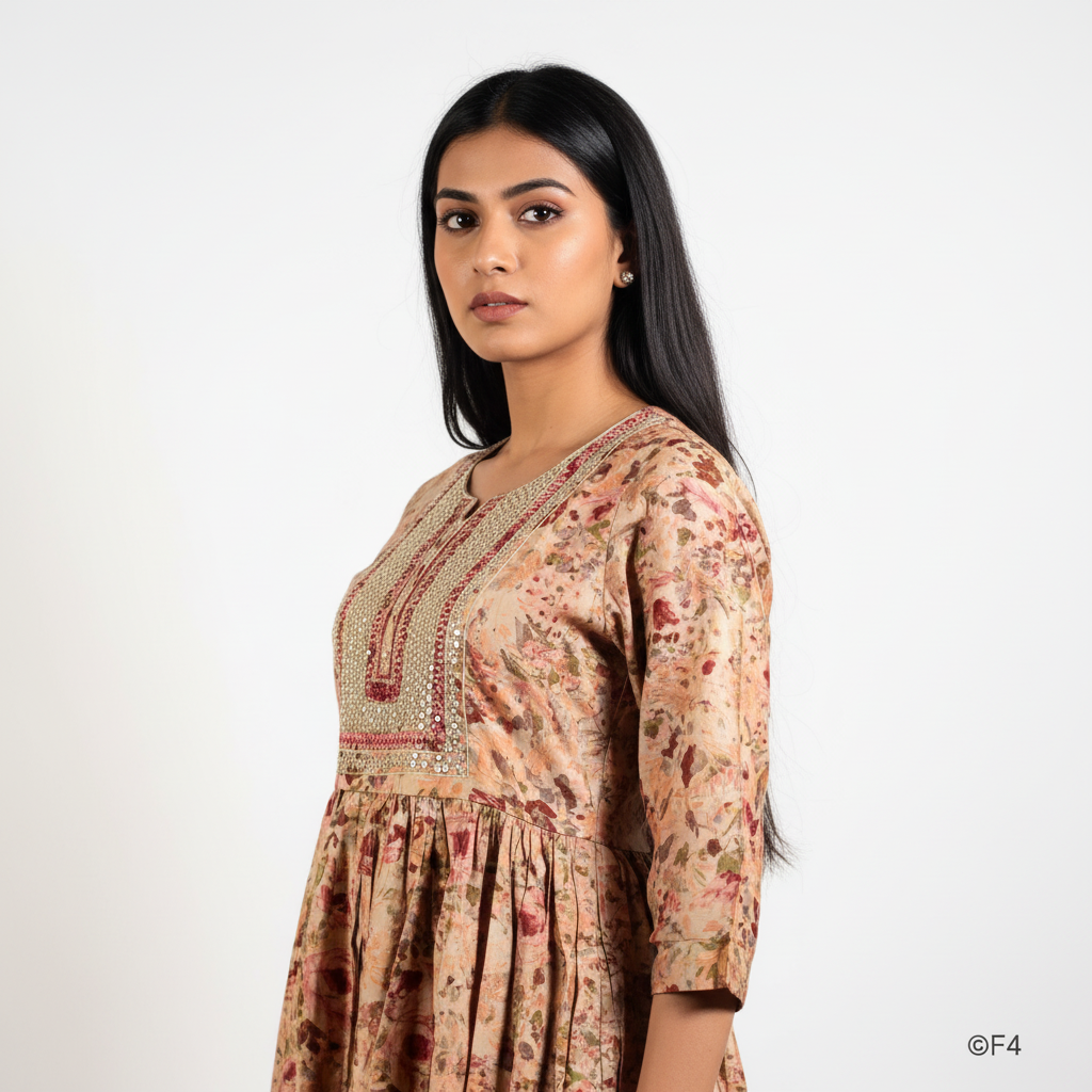 Midnight X M'Foks - Muslin Silk One Piece round Kurta