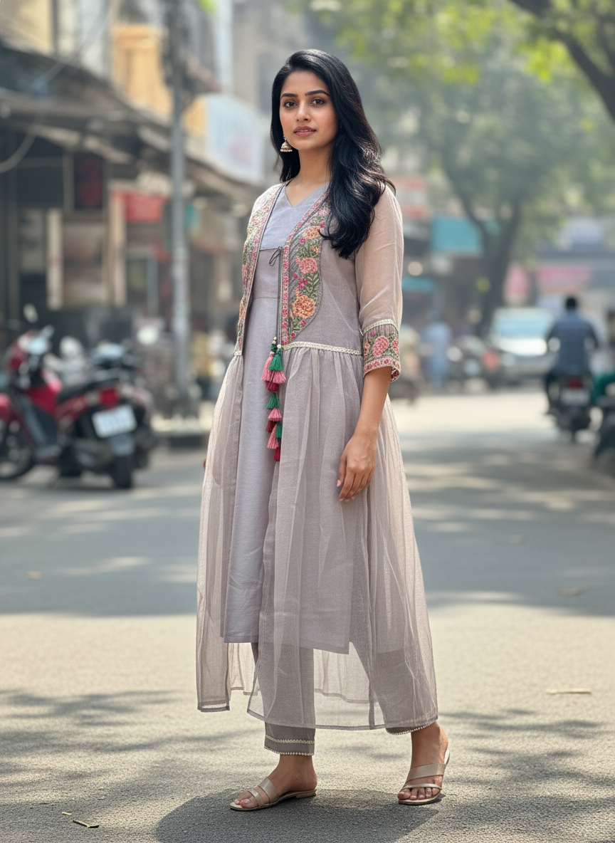 Pastel Grey Shrug Style Coord Set