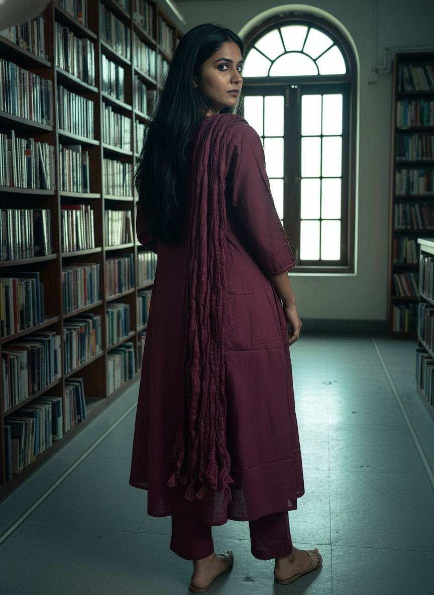 Cotton A-line suit set blends handcrafted embroidery