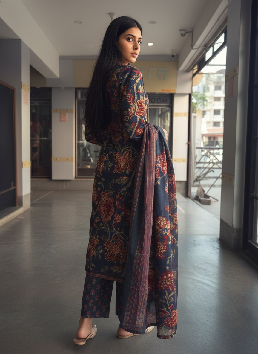 Pure cotton printed straight suit