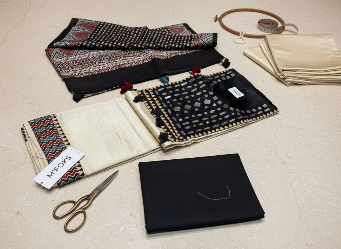 Premium Gaji Silk Unstitched Suit Set with mirror work