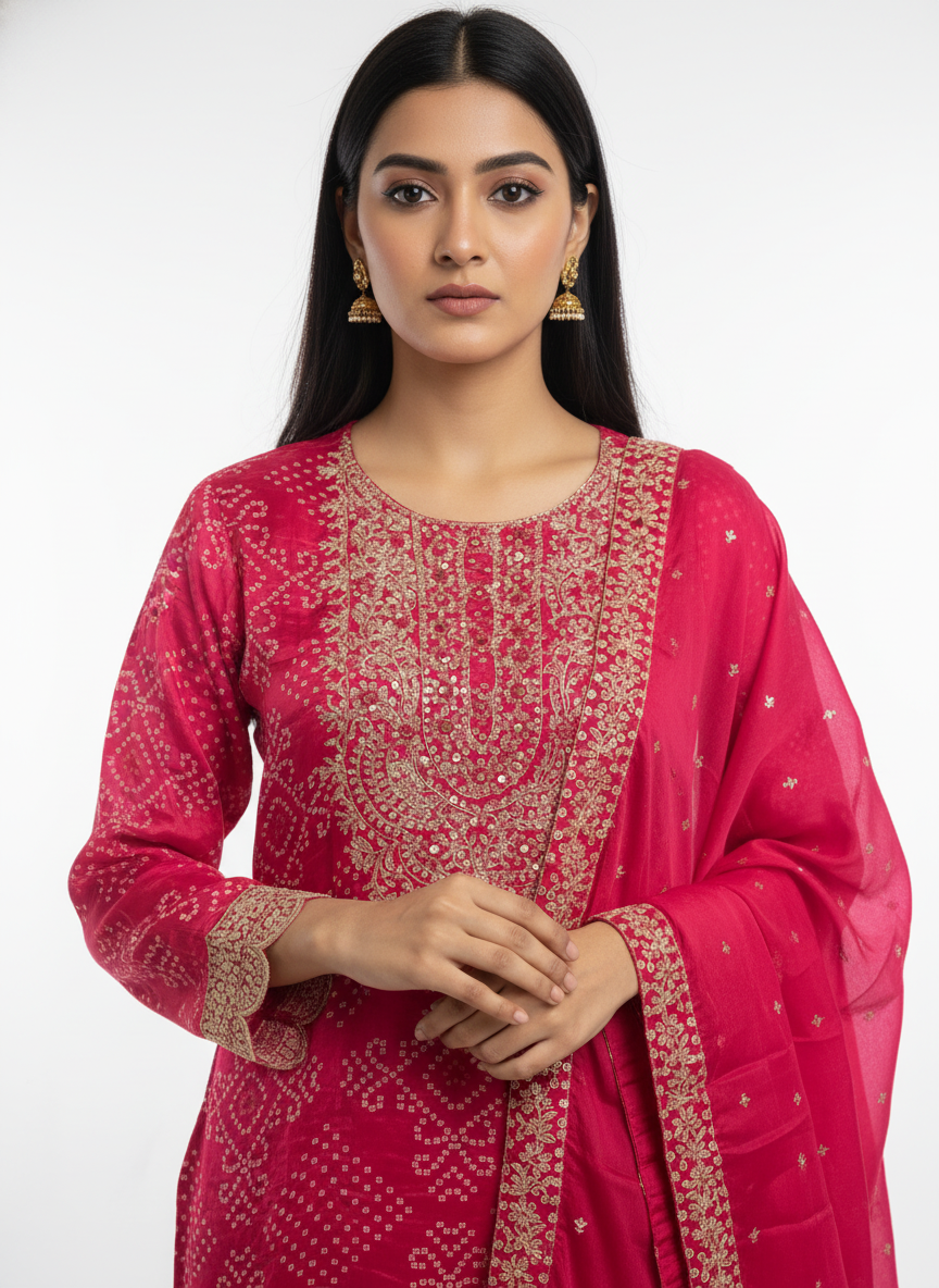 Pure Chinon Rani Bandhini Print Suit Set